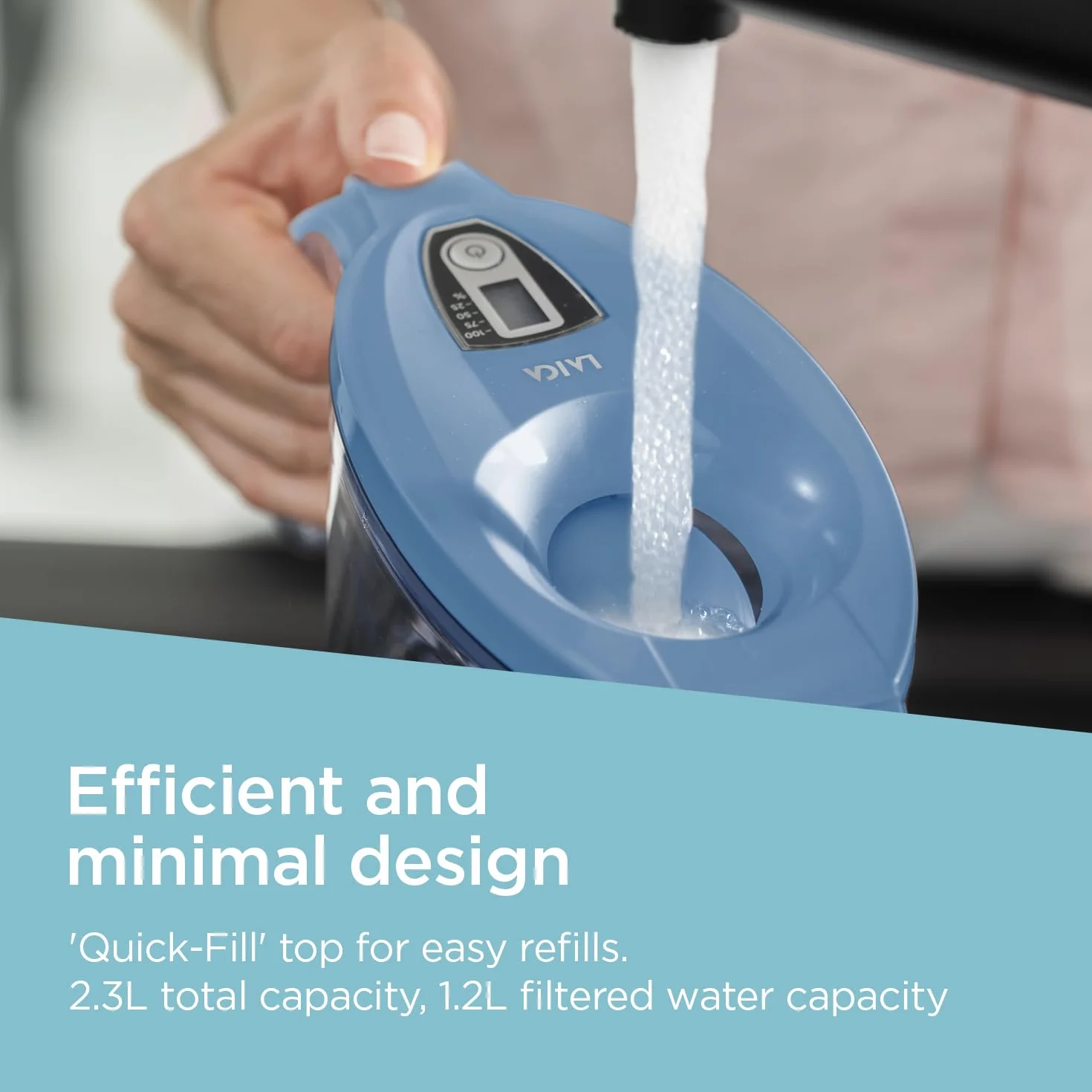 LAICA Stream Line Caraffa Filtrante 2,3L Blu Timer Digitale 6 Filtri bi-flux Inclusi Made in Italy