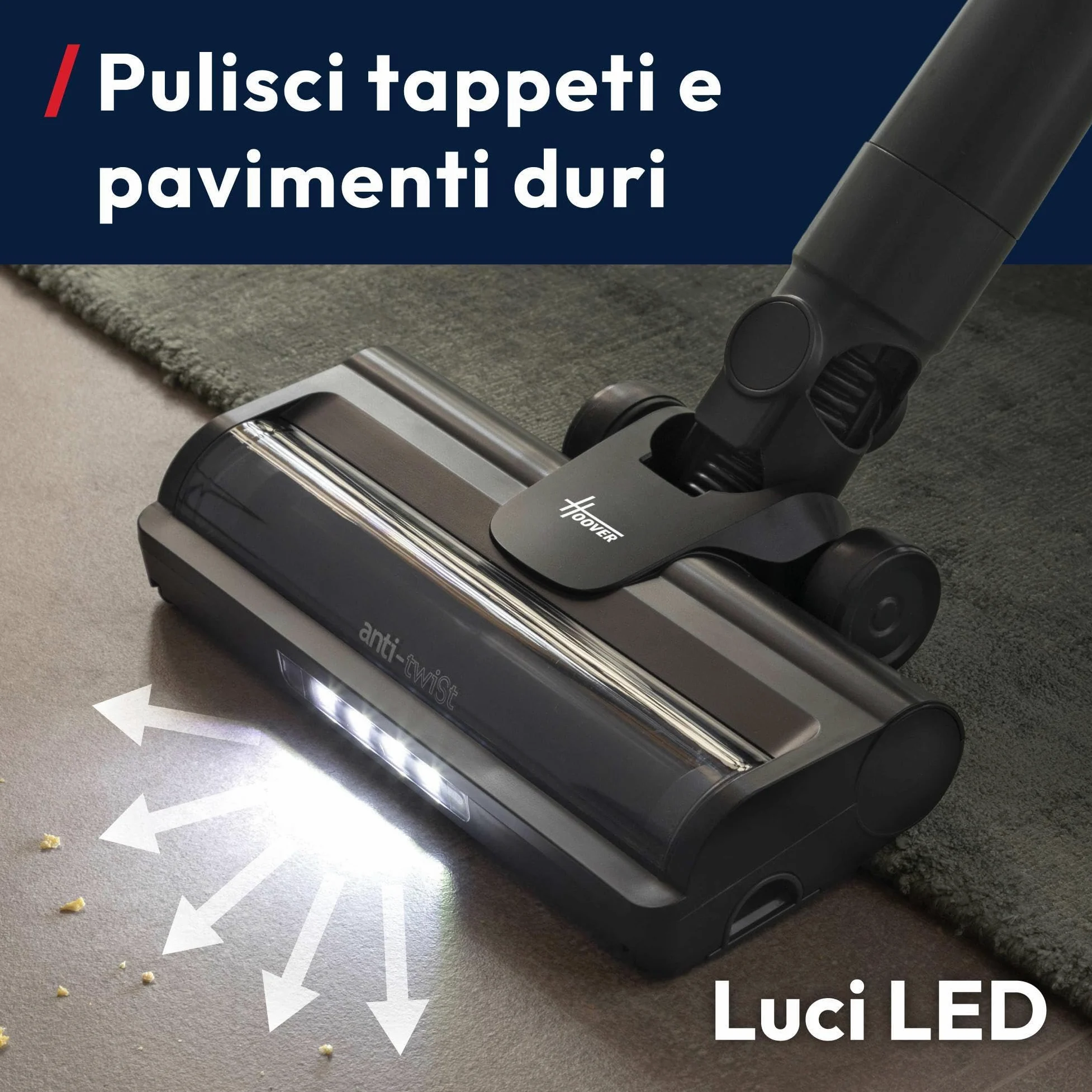 Hoover HF1 Plus Scopa Elettrica Senza Fili con Modalità Turbo, Spazzola All Floor con Tecnologia Anti-Twist, Autonomia 45 Minuti, Quick Park&Go, Luci LED [HF1PZ10H]