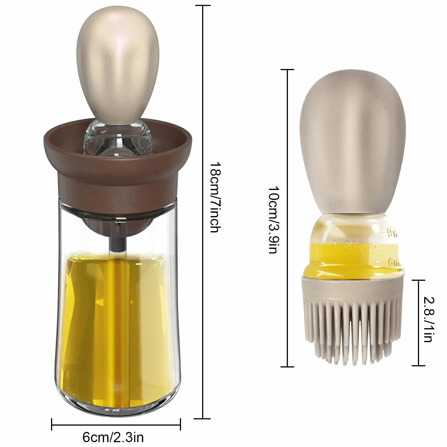 Bottiglia di olio con Pennello in Silicone, Dosatore Olio Cucina, Dispenser per Liquido con Spazzola (Marrone)