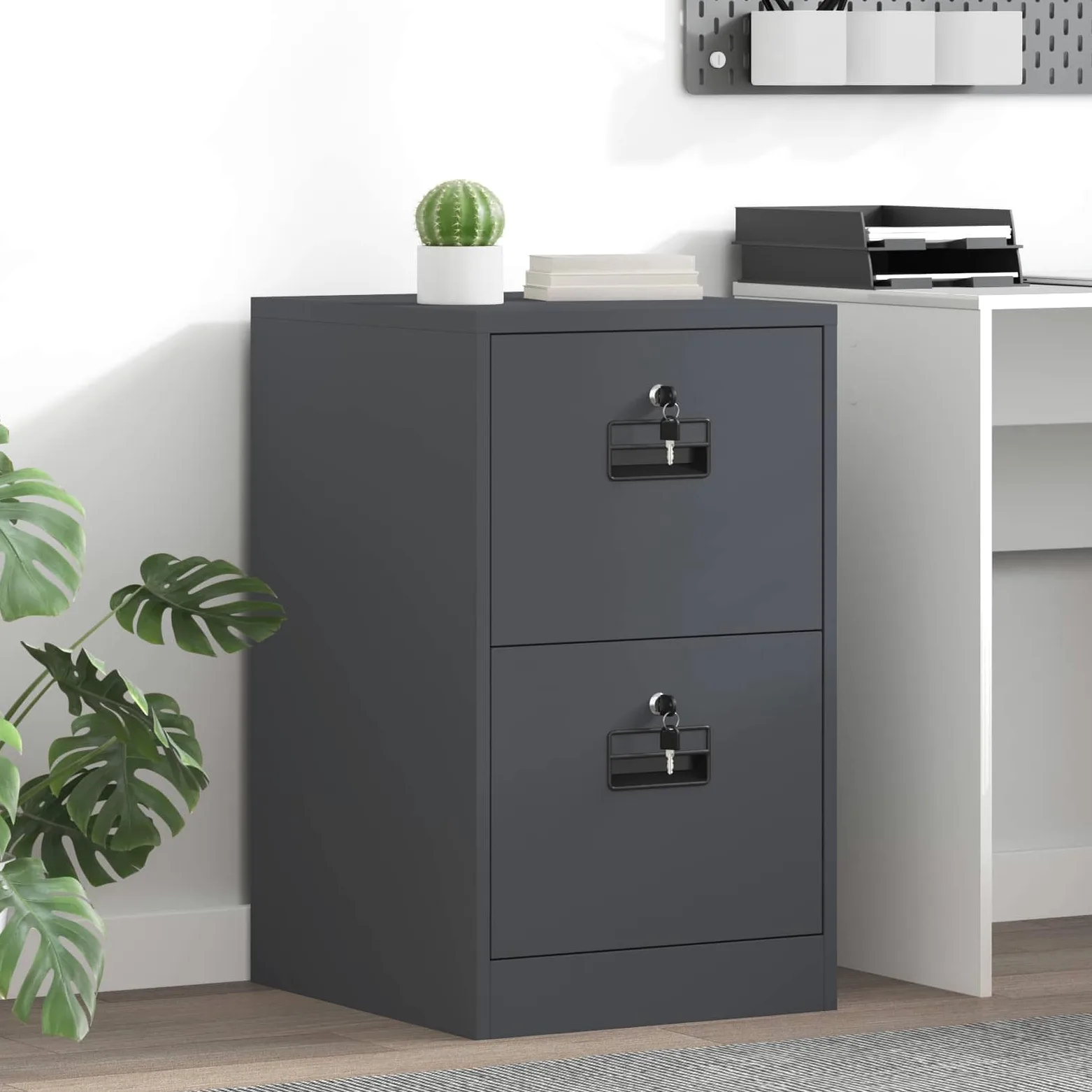 ACAGALA Armadio per File con Cassetto in Metallo, Cassettiera da Ufficio con 4 Cassetti, Mobile con Serratura Chiave, Armadietto Verticale per Documenti Metallo, 44x50x74,5 cm, Antracite