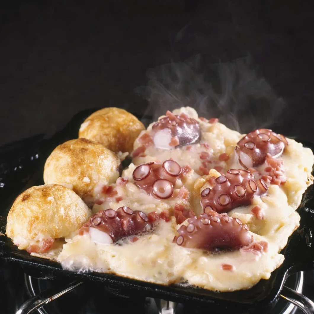 TIKUSAN Takoyaki Pan Ghisa 14 Stampi Manico in Legno