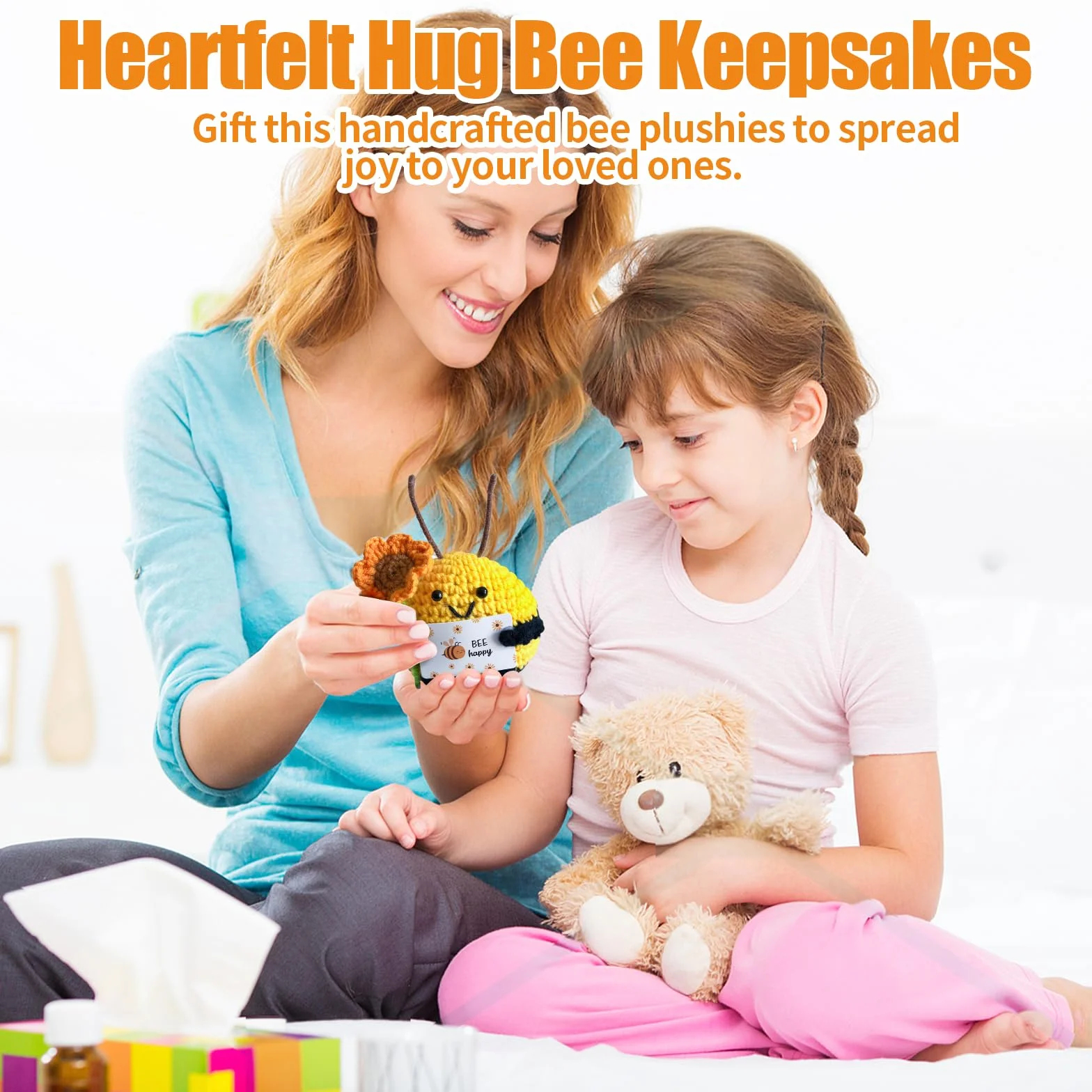 KATIMI 2 Pezzi Pocket Hug Bee Regali Fortunati, Pianta di Supporto Emotivo, Ape Positiva, Regalo D'amore Rosso Positivo con Base in Legno, Regalo di Incoraggiamento per le Amiche