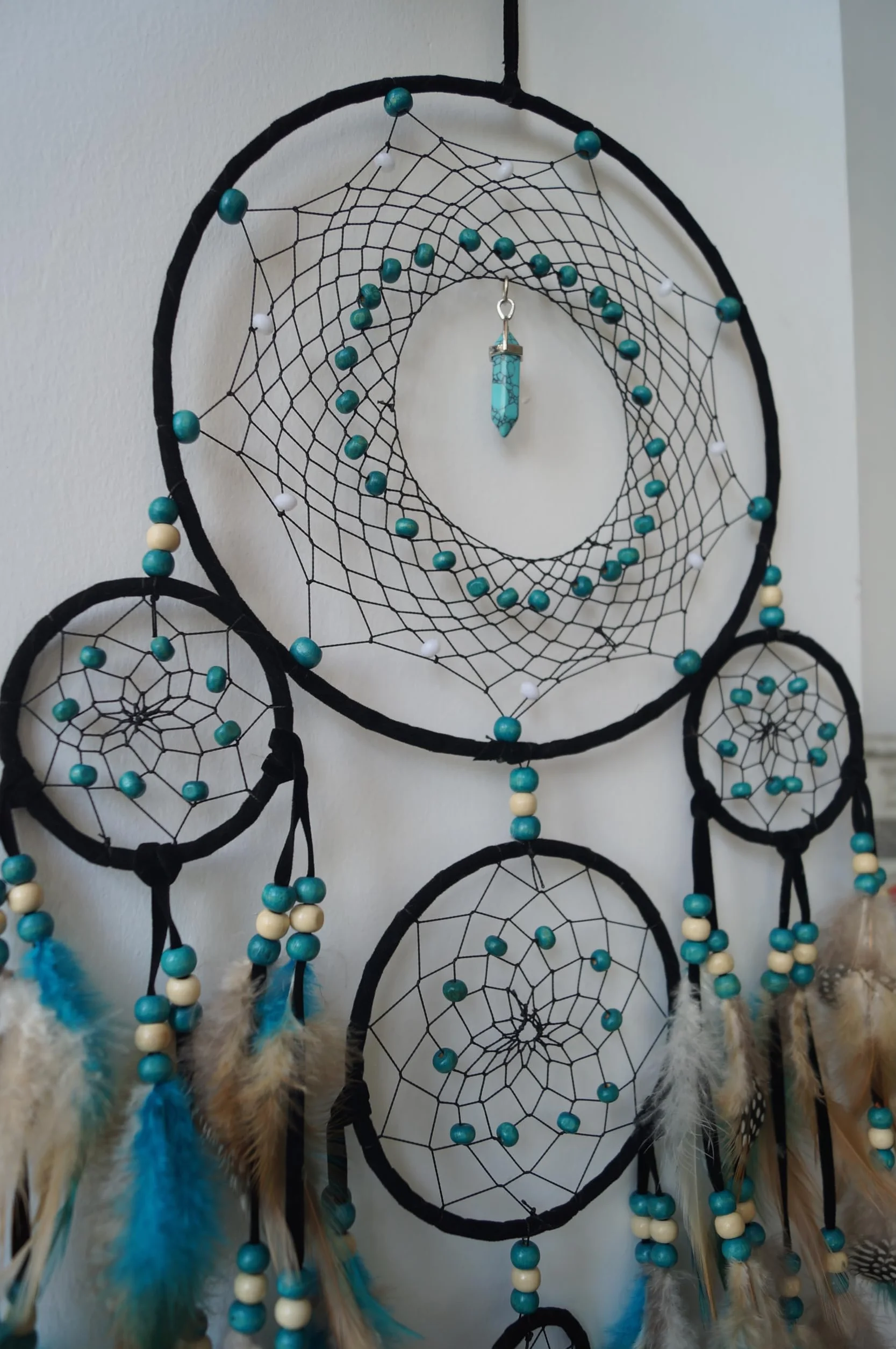 Acchiappasogni grande nero boho decorazione da parete con turchese ornamento da appendere per camera da letto adulto regalo