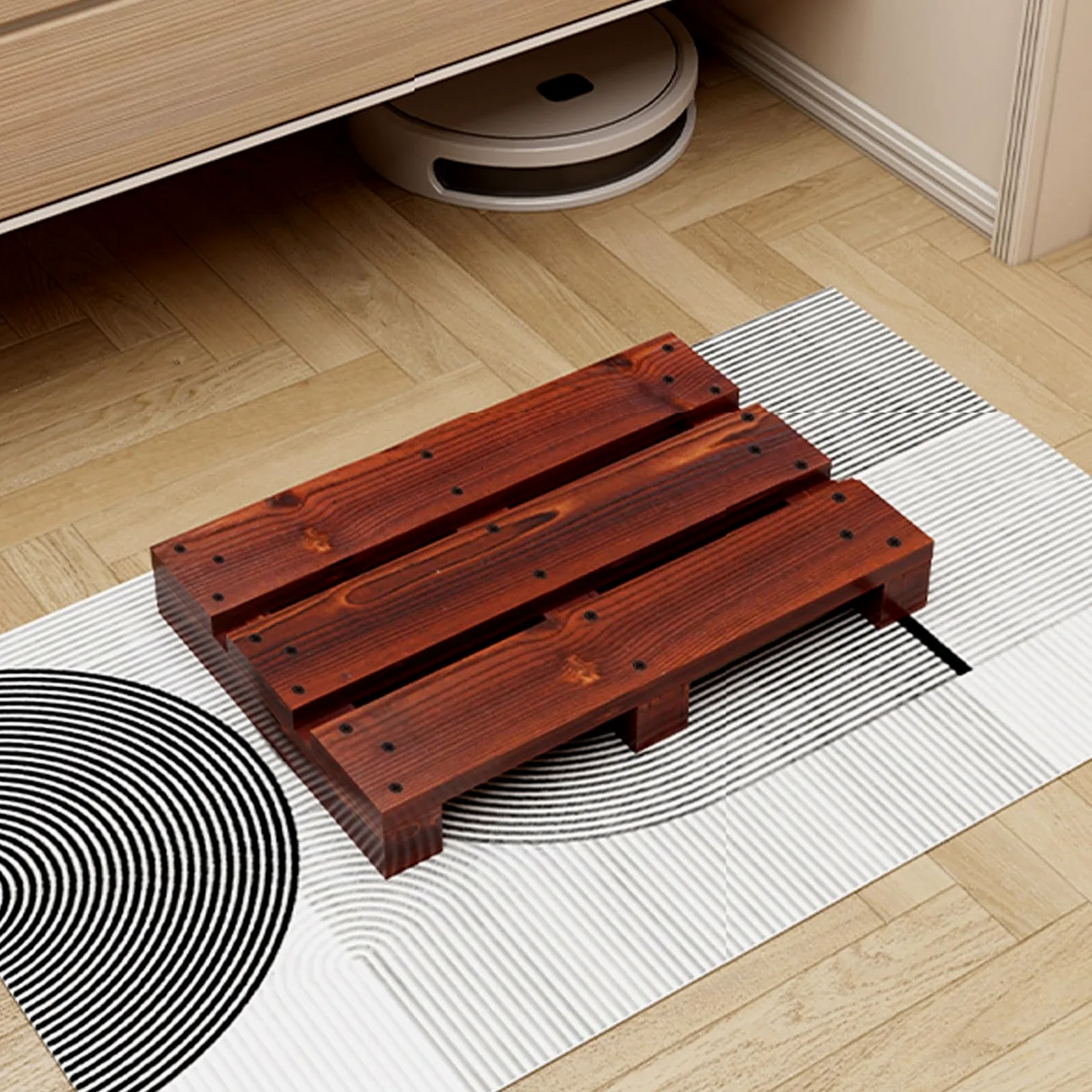 Sgabello in Legno con pedana Bassa in Legno carbonizzato, Sgabello a Un Gradino per Comodino, Bagno, Cucina, Giardino (Non Richiede Montaggio)(80x35x10cm)