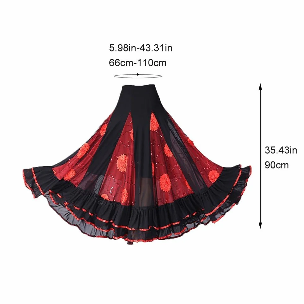 Gonna Lunga per Danza Sociale Gonna Grande Altalena Gonna Ballo Sala Gonna con Paillettes Gonna Danza del Ventre Abito Competizione di Danza Moderna Abito Prestazione