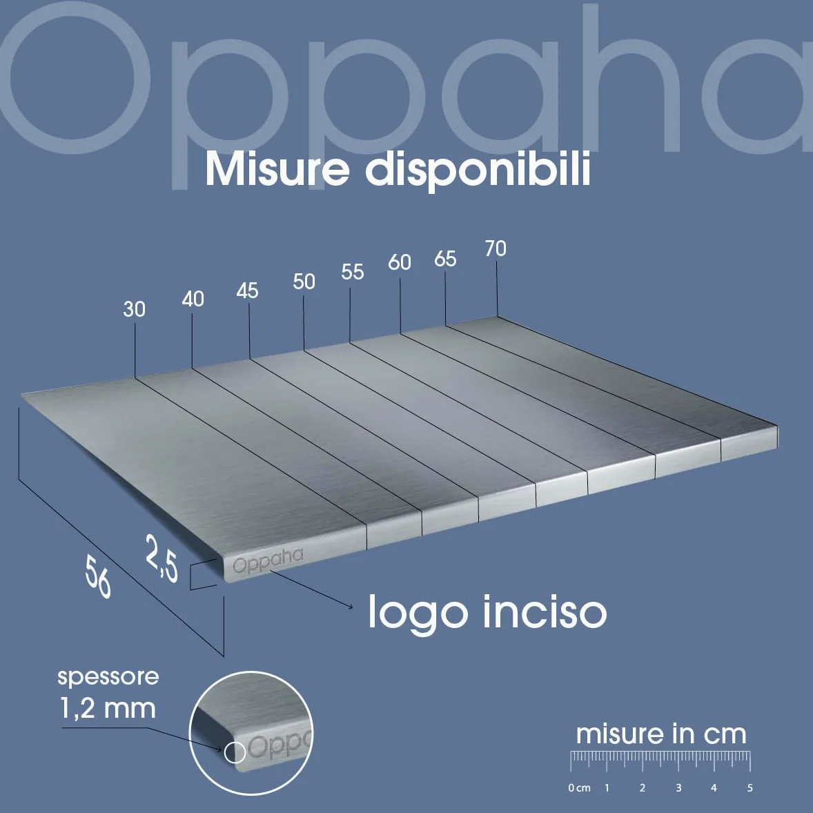Oppaha - Spianatoia da Cucina in Acciaio Inox - Piano da Lavoro Compatto per Impastare - Superficie in AISI 304 - Tappetino Antiscivolo Incluso -56x30 cm