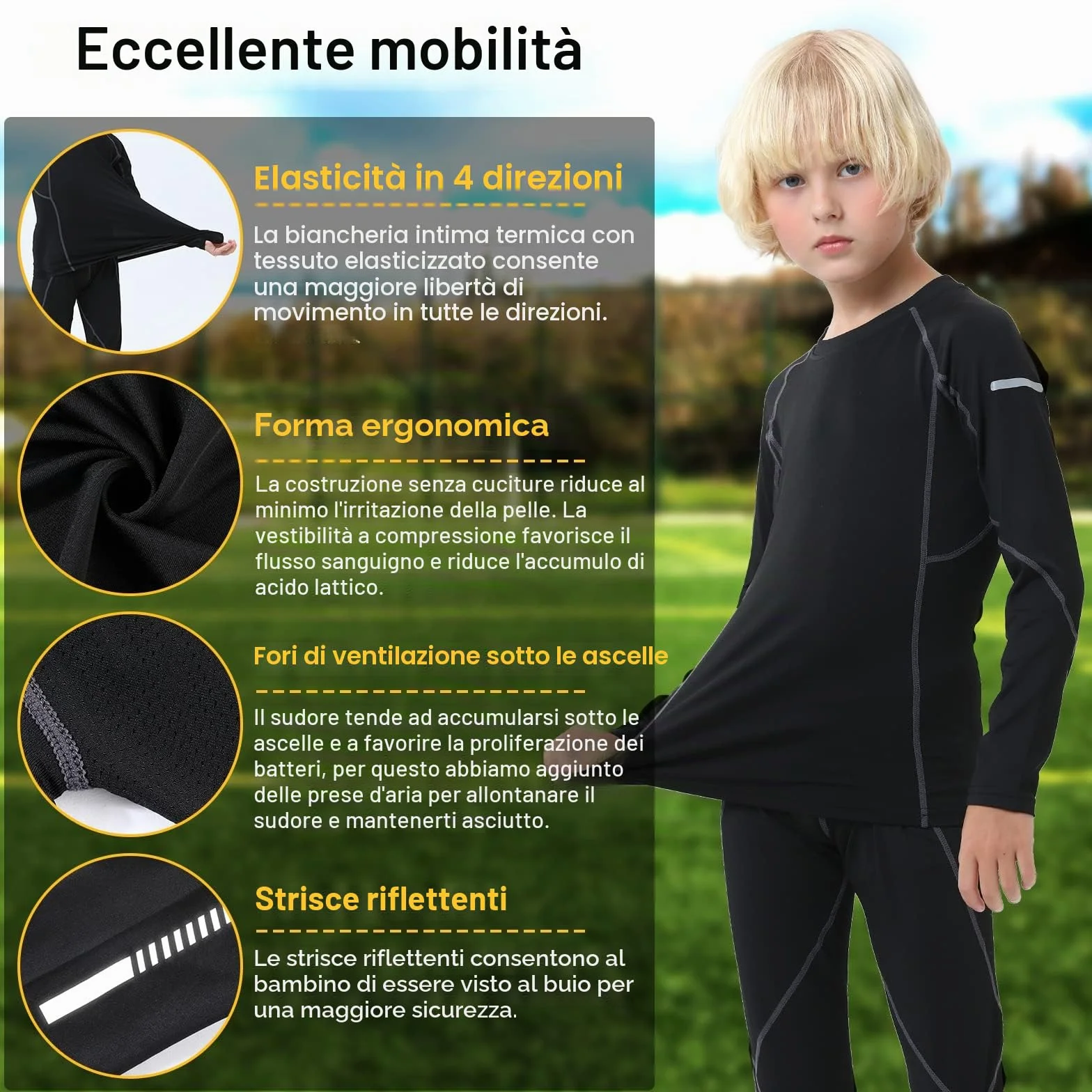 Leeboom Intimo Termico Bambini Traspirante Maglia Termica Bambino Asciugatura Rapida Intimo Funzionale Set Running Sport Invernali