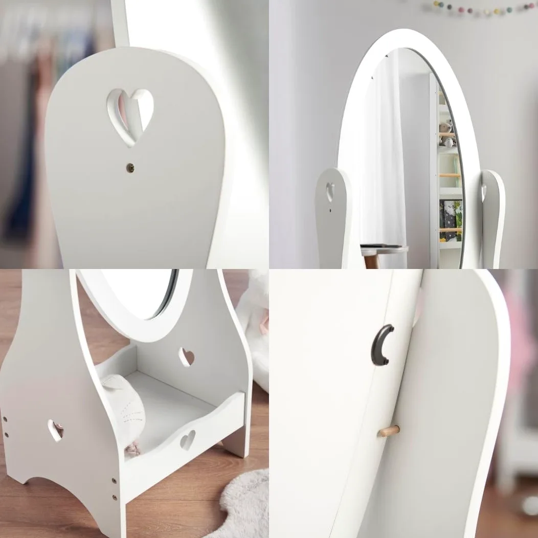 Haus Projekt Specchio da Toilette in Legno Bianco per Bambini, Mobili da Camera da Letto per Bambini Fatti a Mano, Girl's Free Standing Full Length Mirror