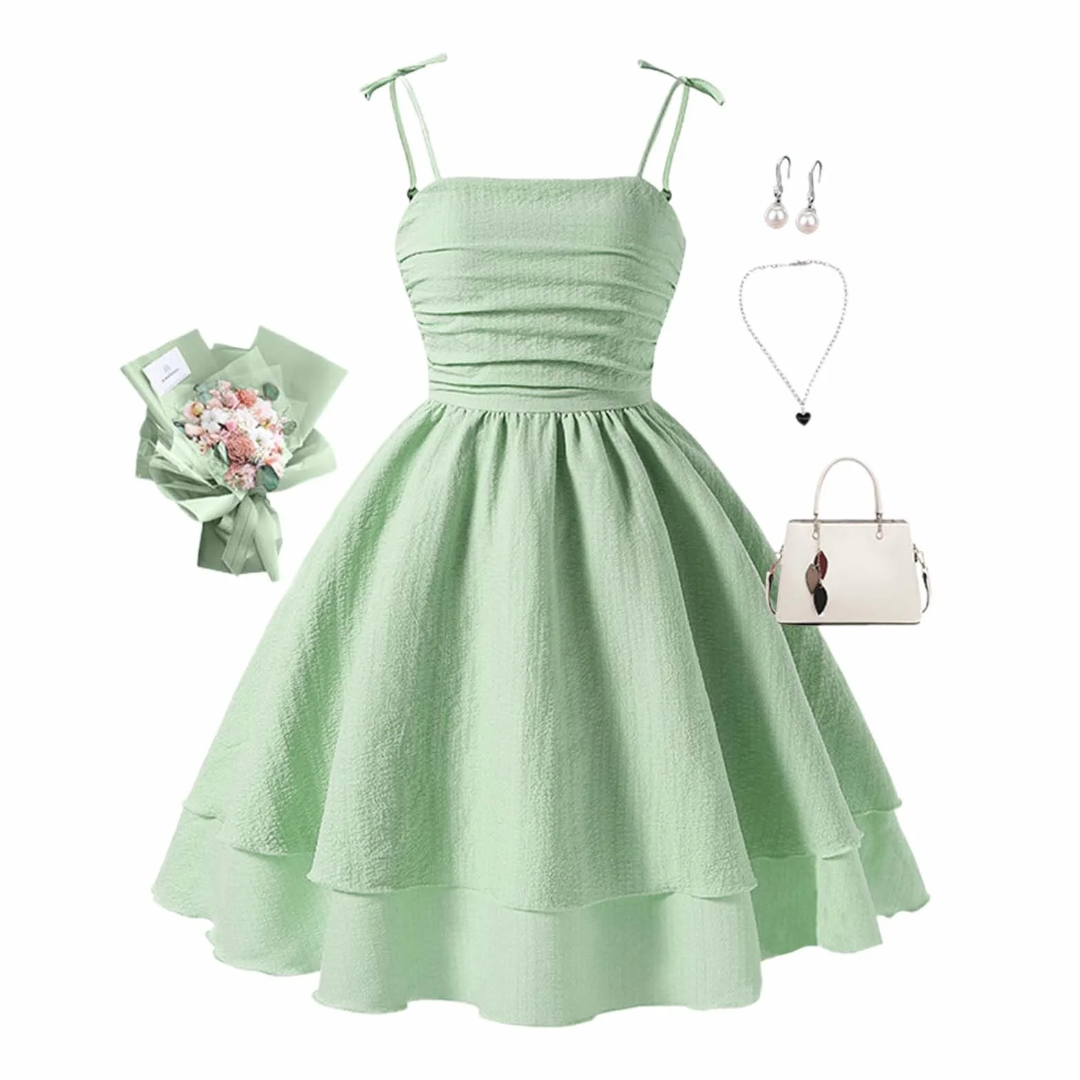 Vestito estivo da ragazza senza maniche elastico verde 11 anni
