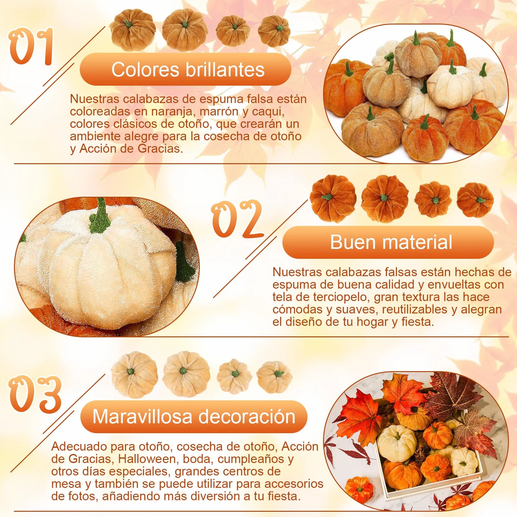 Décoration Autunnali Zucca 12 Pezzi Zucche di Velluto Artificiali per Halloween Ringraziamento