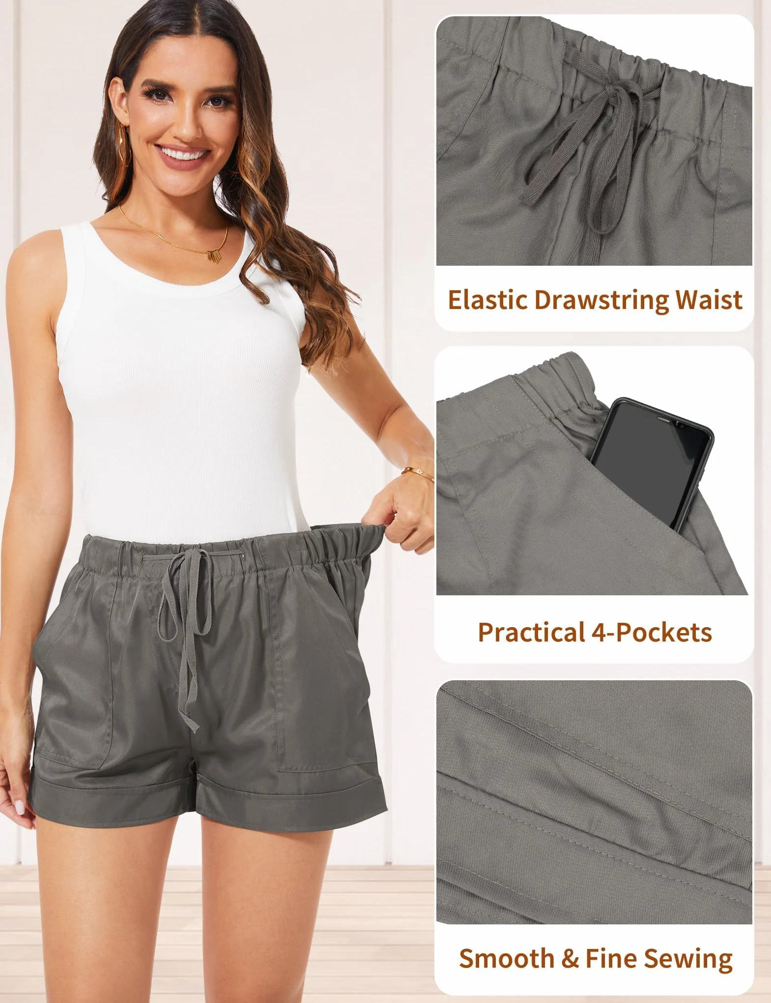 MELLIEX Pantaloncini Donna Estivi, Eleganti e Casual Loose Shorts Elastico Vita con Coulisse Pantaloni Corti a Gamba Larga, S-XL