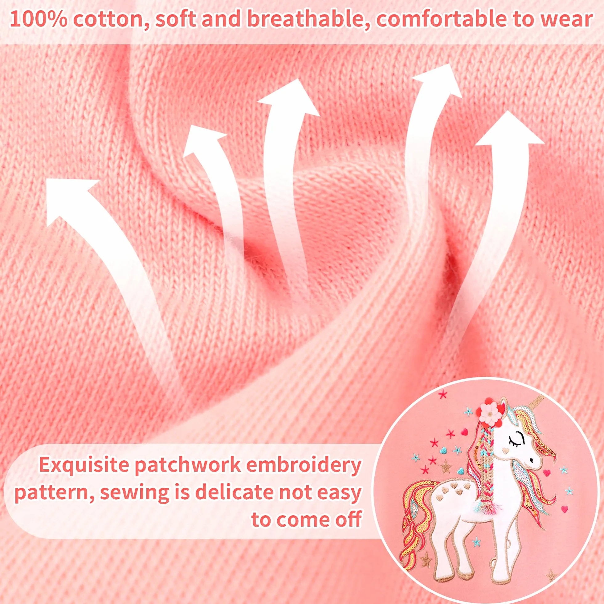 Felpa per Bambina Unicorno Ricamo Cotone Manica Lunga 2-7 Anni Rosa/Gris
