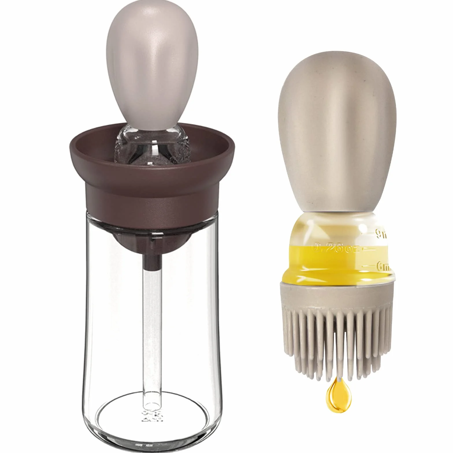 Bottiglia di olio con Pennello in Silicone, Dosatore Olio Cucina, Dispenser per Liquido con Spazzola (Marrone)