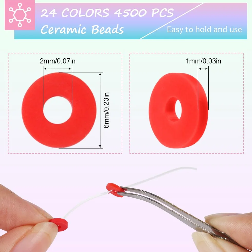 Vicloon Perline di Argilla 6mm 4500Pcs Kit 24 Colori per Braccialetti, Collana, Orecchini Fai Da Te