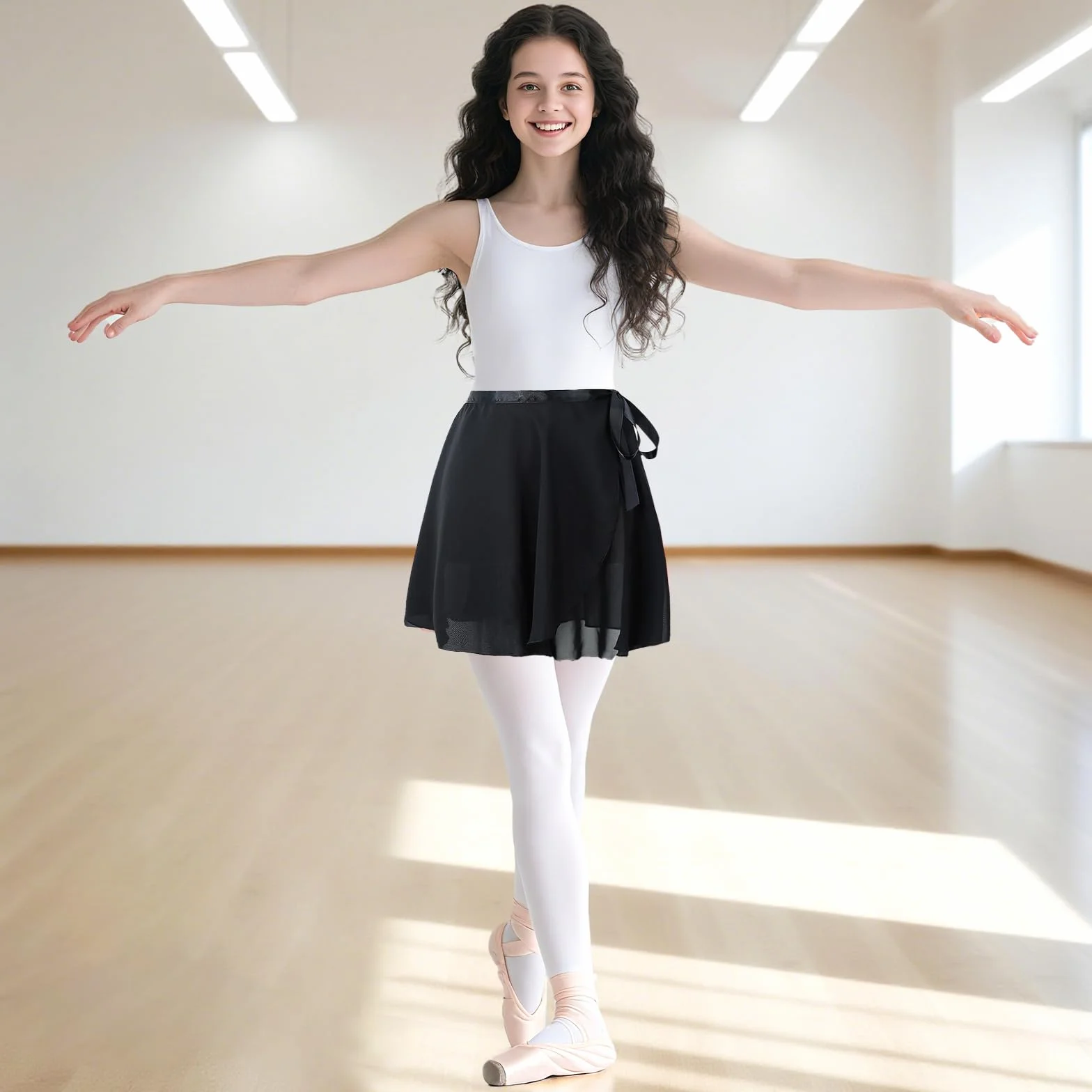 Baisdan Gonnellino Danza Classica per Donna, Ragazze e Bambine, Gonna da Ballo Avvolgente in Chiffon con Lacci Regolabili in Vita