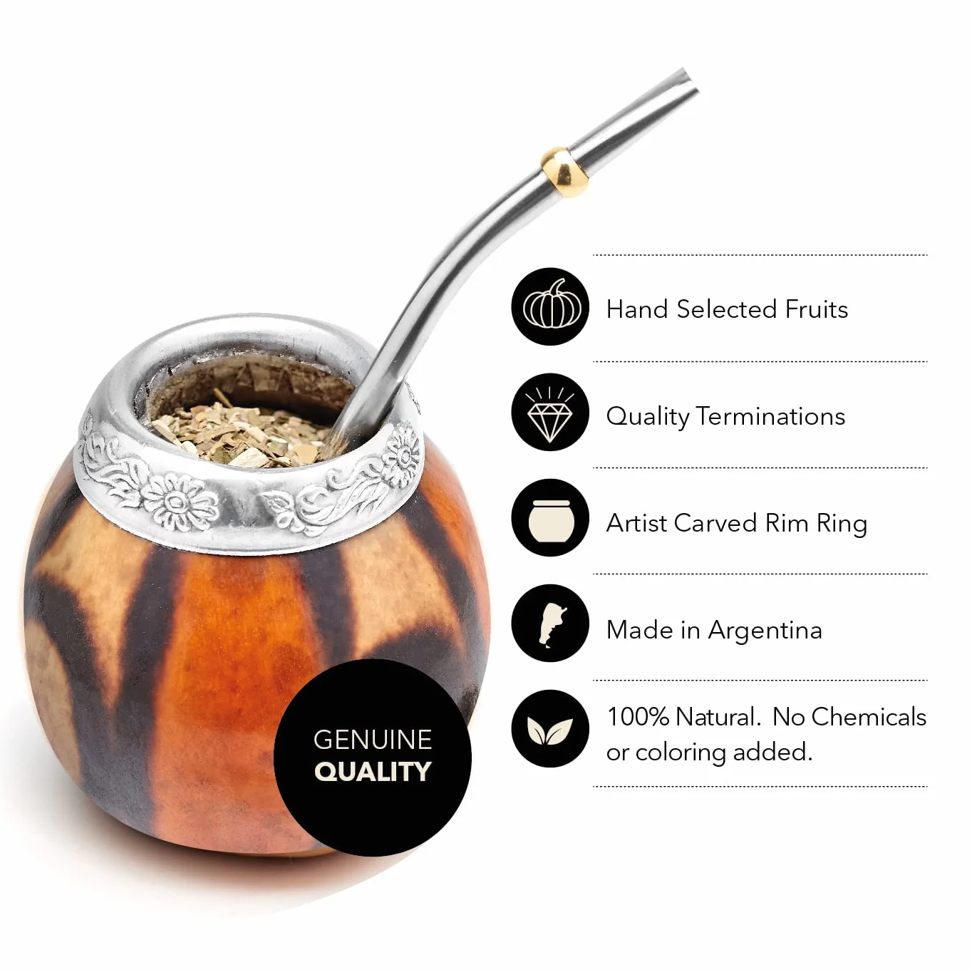 BALIBETOV Set Mate Argentino Autentico - Compreso 2 Tazza Originale, 2 Bombilla, 1 Pack 100gr Yerba Mate (MARRONE - NATUREL02)