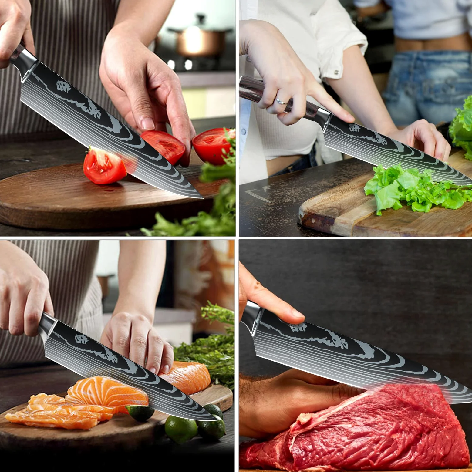 MDHAND Set di 8 coltelli professionali con custodia, affilati e ergonomici in legno di Pakka per casa e ristorante