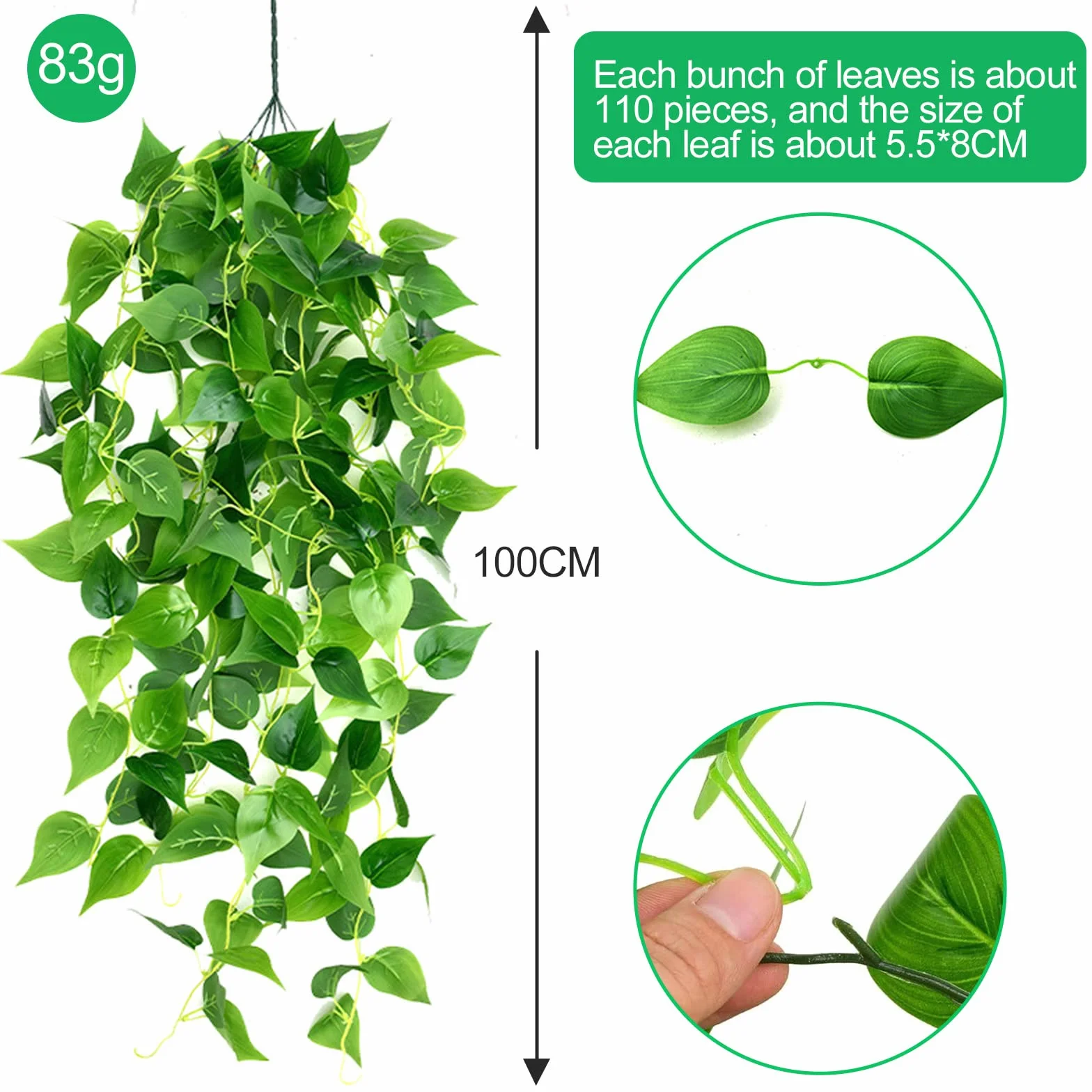 Newaner 2 pezzi Piante Pendenti Artificiali 100 cm Simulazione Edera Verde Ghirlanda Appesa per Decorazione Parete