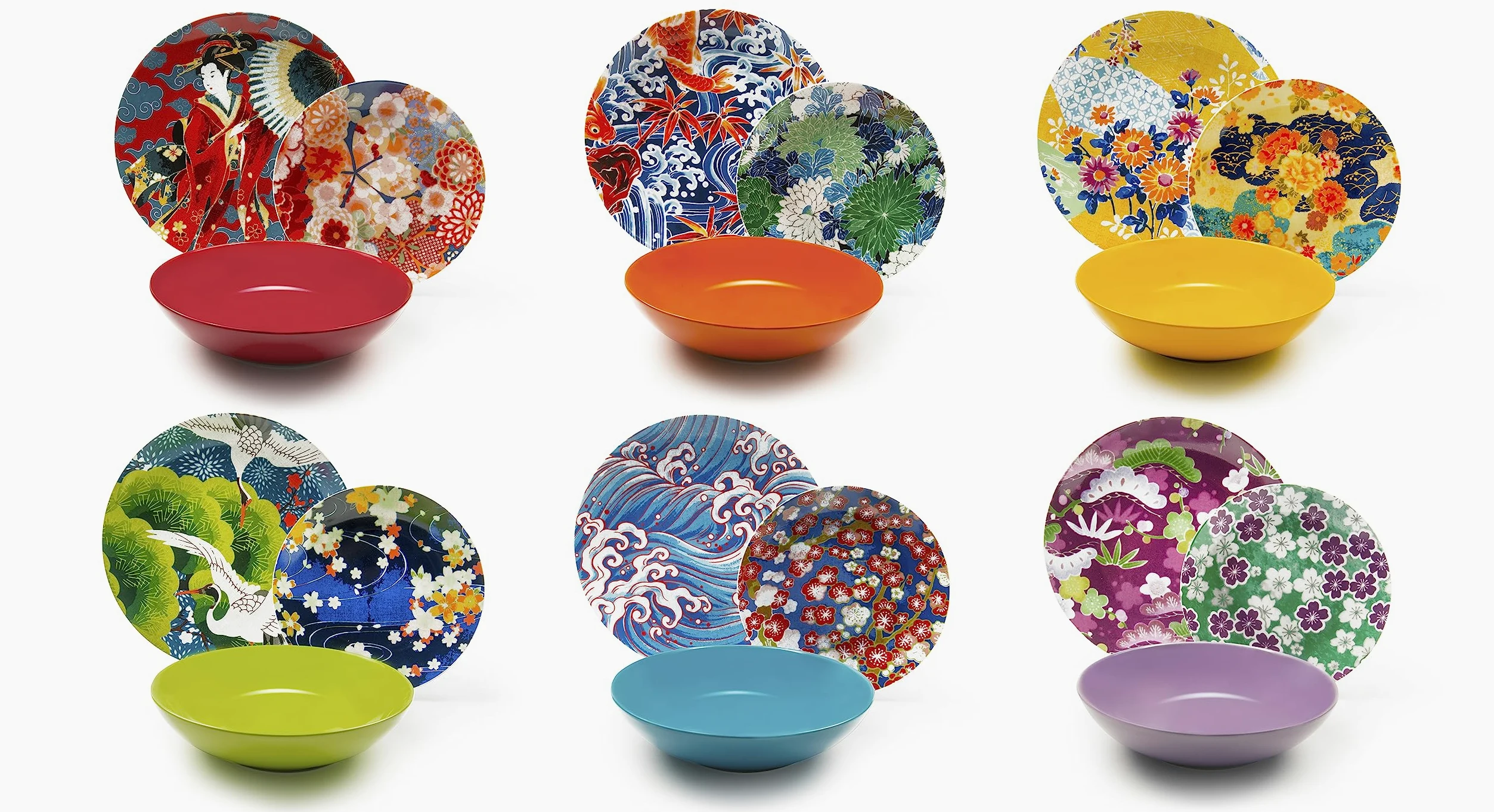Excelsa Kimono Servizio di Piatti 18 Pezzi, Porcellana e Ceramica, Multicolore