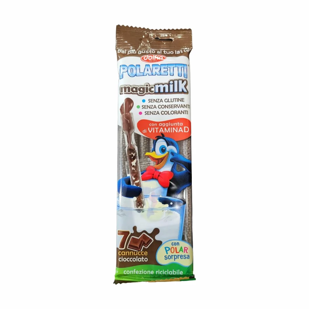 Dolfin - Polaretti MagicMilk Cannucce Cioccolato. Senza Conservanti, Senza Glutine e Senza Coloranti - 12 confezioni (84 Cannucce Polaretti)