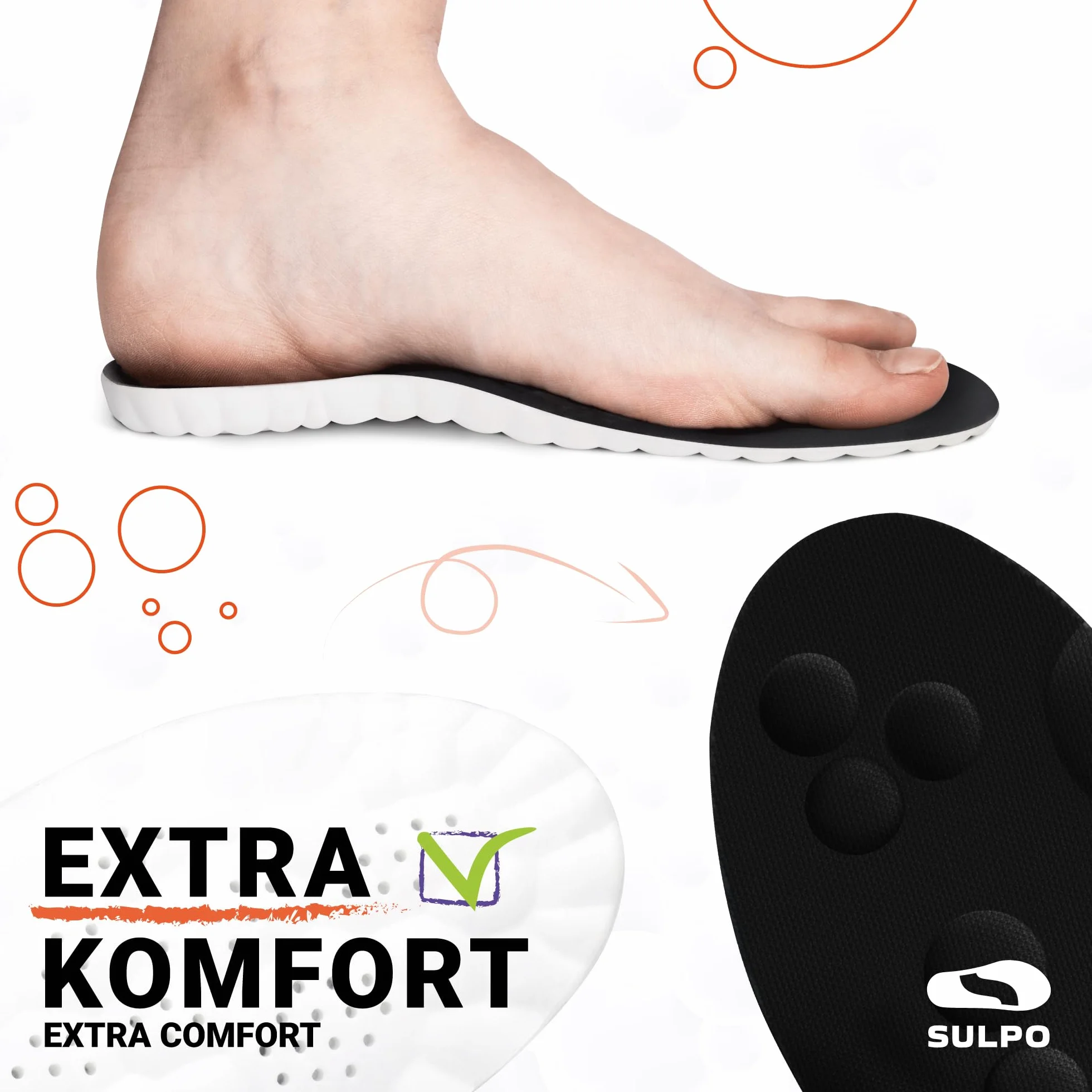 SULPO SPORT Solette ortopediche antinfortunistiche traspiranti memory foam 43-44 XL Nero
