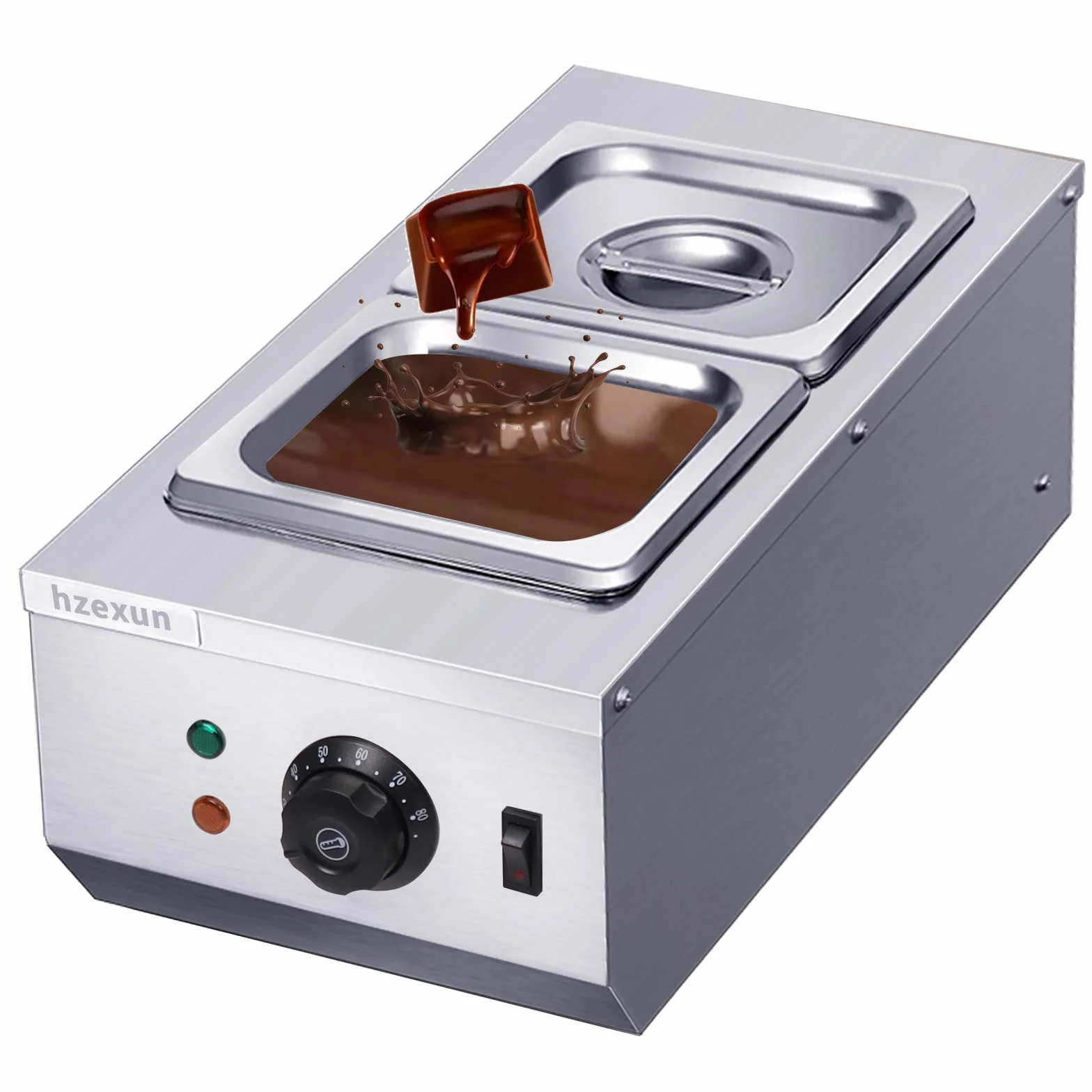 Temperatrice per Cioccolato Bagnomaria Elettrica Acciaio Inox 6L 2 Serbatoi 220V 600W