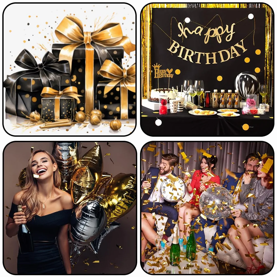 Accessori Photo Booth 30 Pezzi Nero Oro Decorazione Feste Matrimonio Compleanno