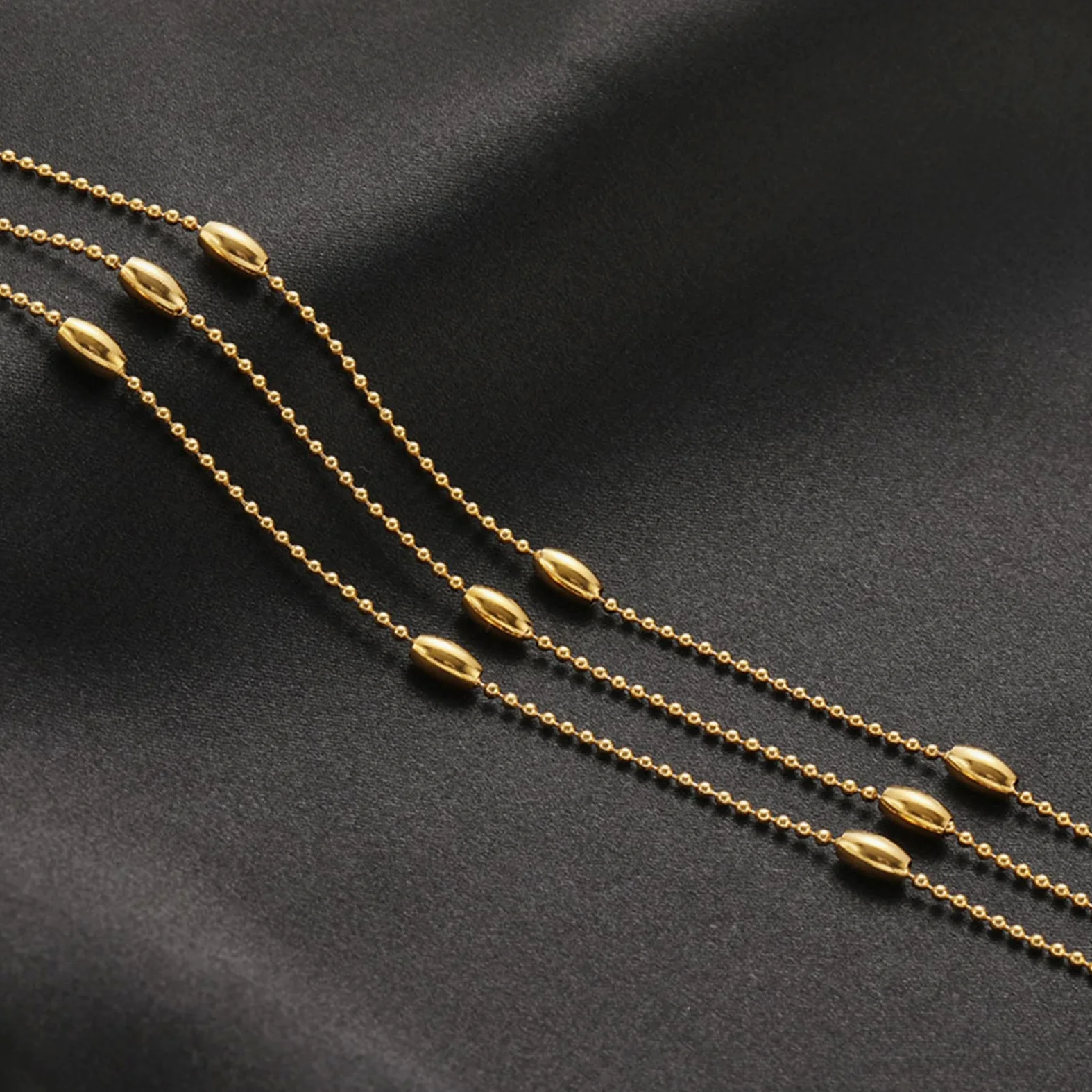 Catena sottile in acciaio inossidabile con catena a maglie intrecciate, lunghezza 4 mm, catenina con perline satellitari, 4 mm, con bobina per gioielli fai da te