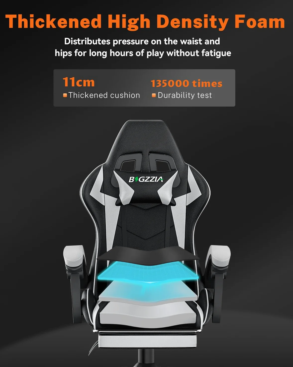 Racingreat Sedia da gaming, ergonomica, per gamer, con cuscino lombare e poggiatesta, regolabile in altezza, sedia per computer, per ufficio, per adulti, ragazze e ragazzi (Con poggiapiedi,Bianco
