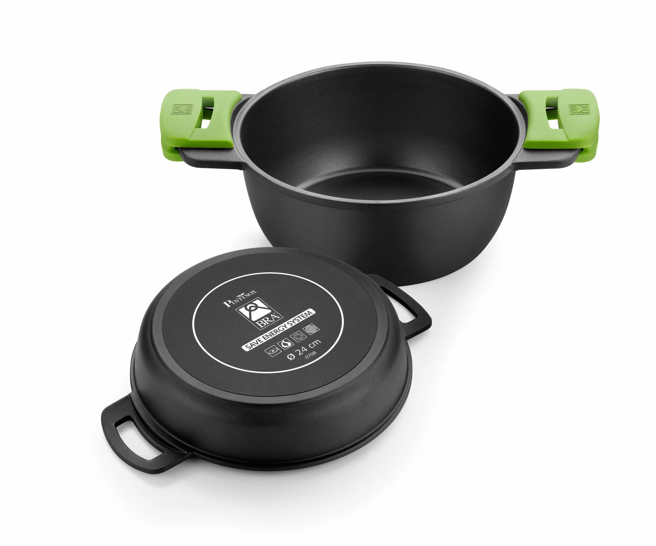 BRA Prior | Casseruola bassa con coperchio in vetro e manici di silicone, Adatta a tutti i tipi di piani cottura, induzione inclusa e forno, 32 cm