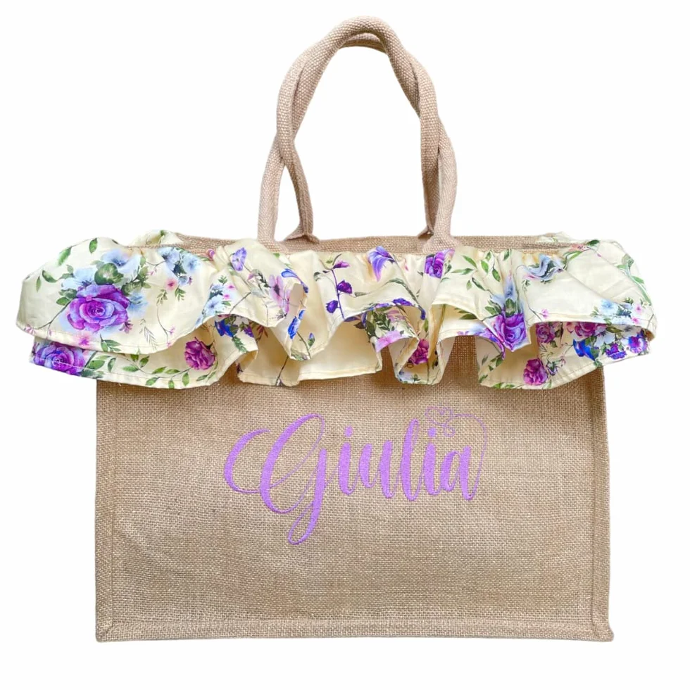 Borsa Mare in juta con ricamo personalizzata e pochette asportabile - Vacanze - Estate - Festa della Mamma