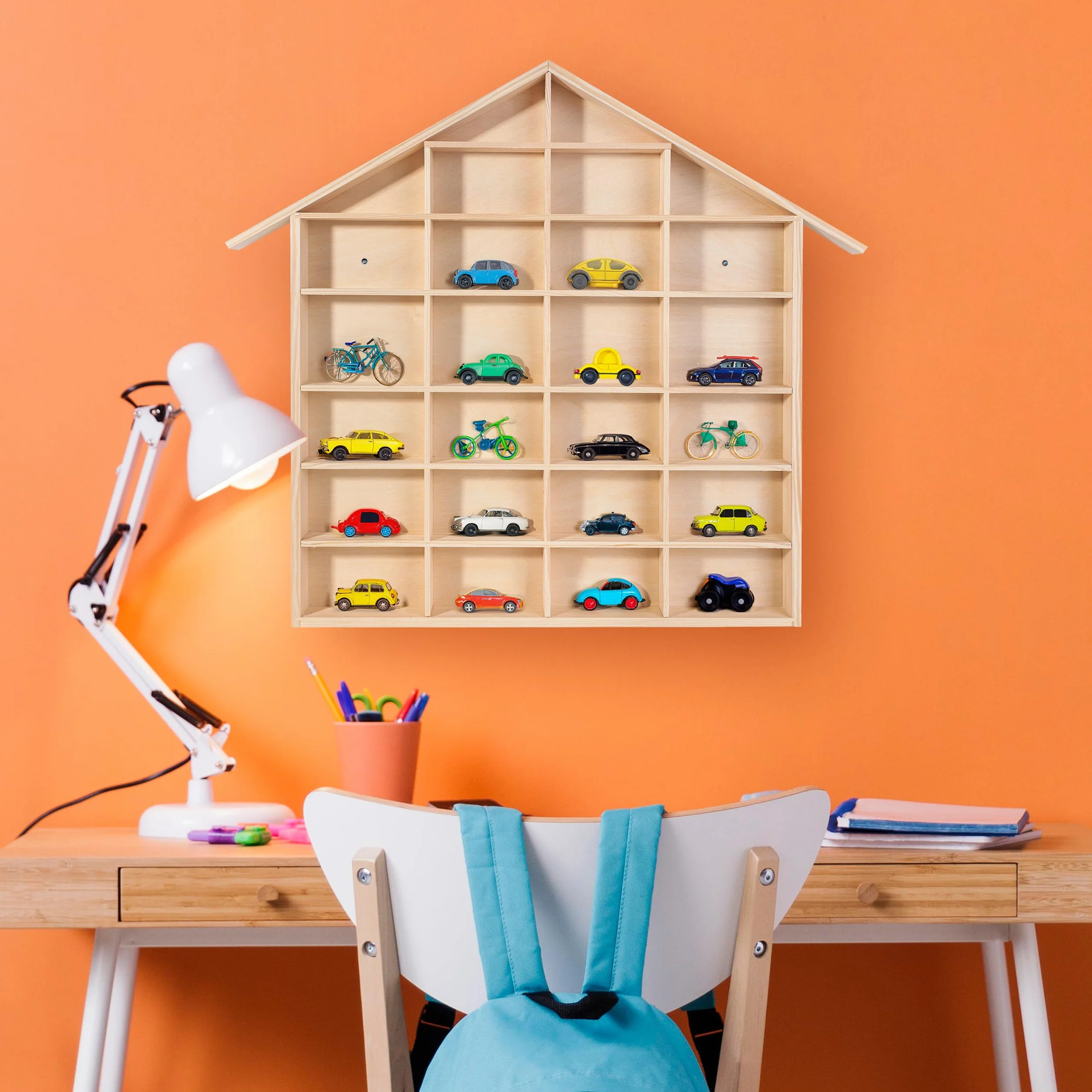 Creative Deco Bacheca da Parete Portaoggetti Scaffale Legno a Forma di Casa 56 x 50 x 3,5 cm 26 Scomparti