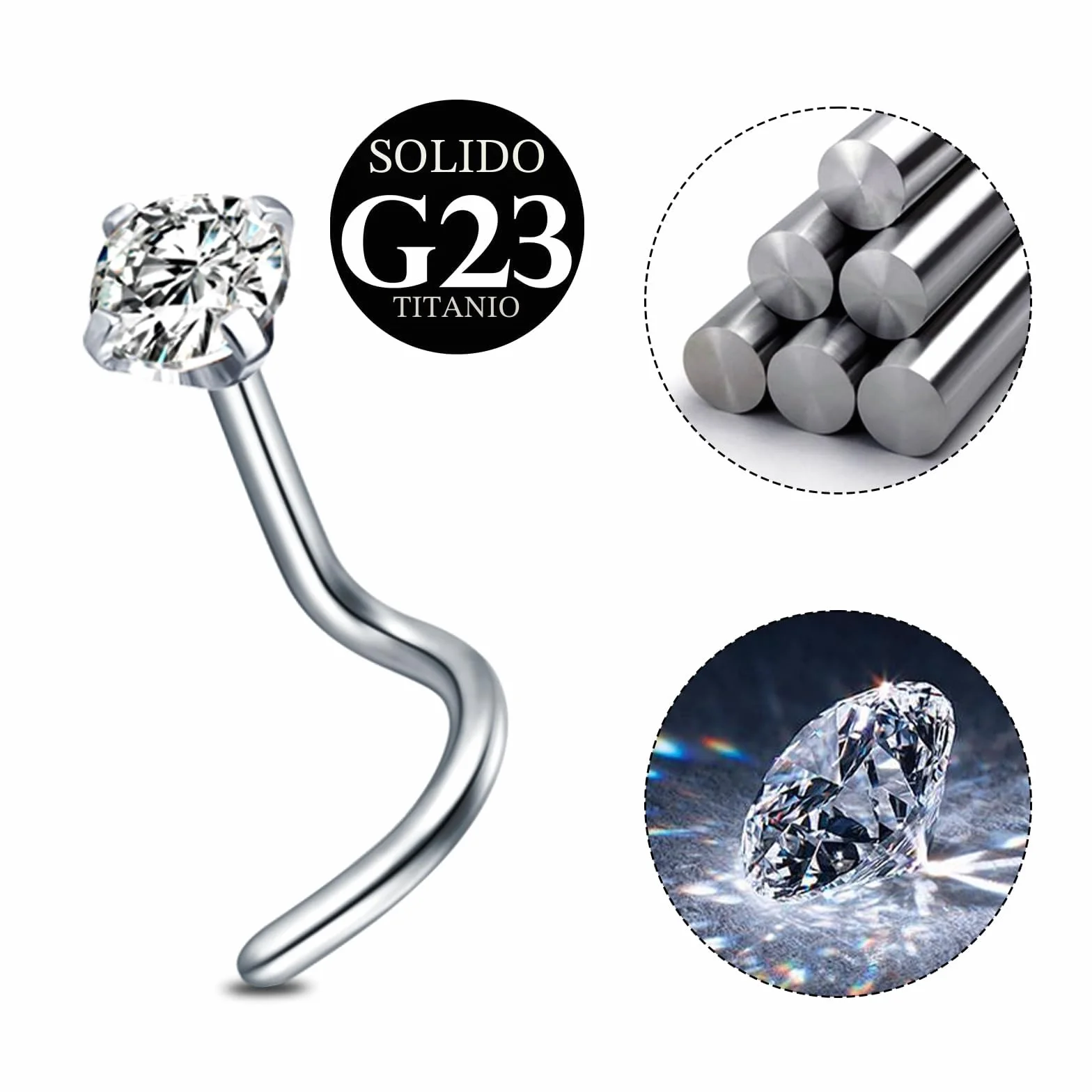 AceFun Piercing naso titanio G23 acciaio 1.5mm 2mm 2.5mm 3mm diamante forma L Screw uncino 1 pezzi gioielli con zirconi
