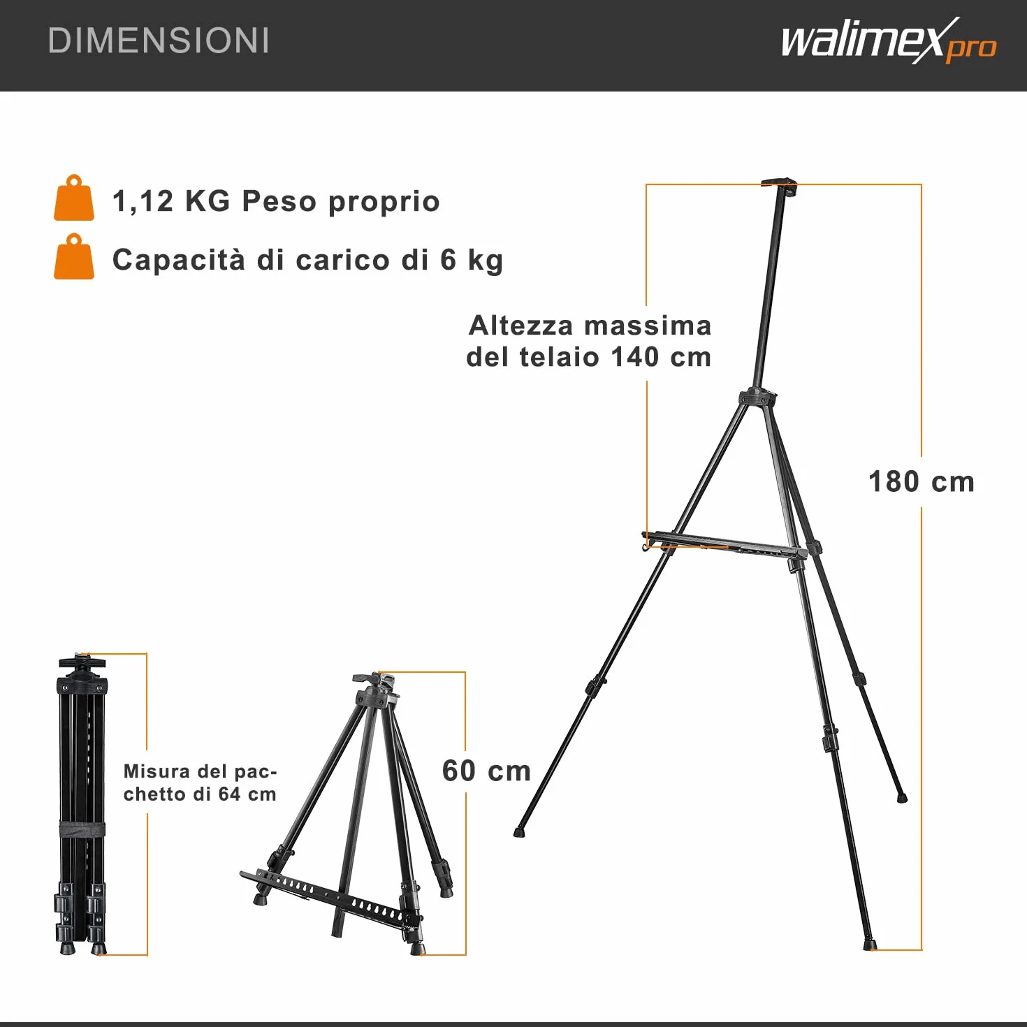 Walimex pro easel XL 60-180cm alluminio cavalletto da studio da tavolo da campo per tele 140x4cm 6kg vassoio supporto colori pennelli borsa