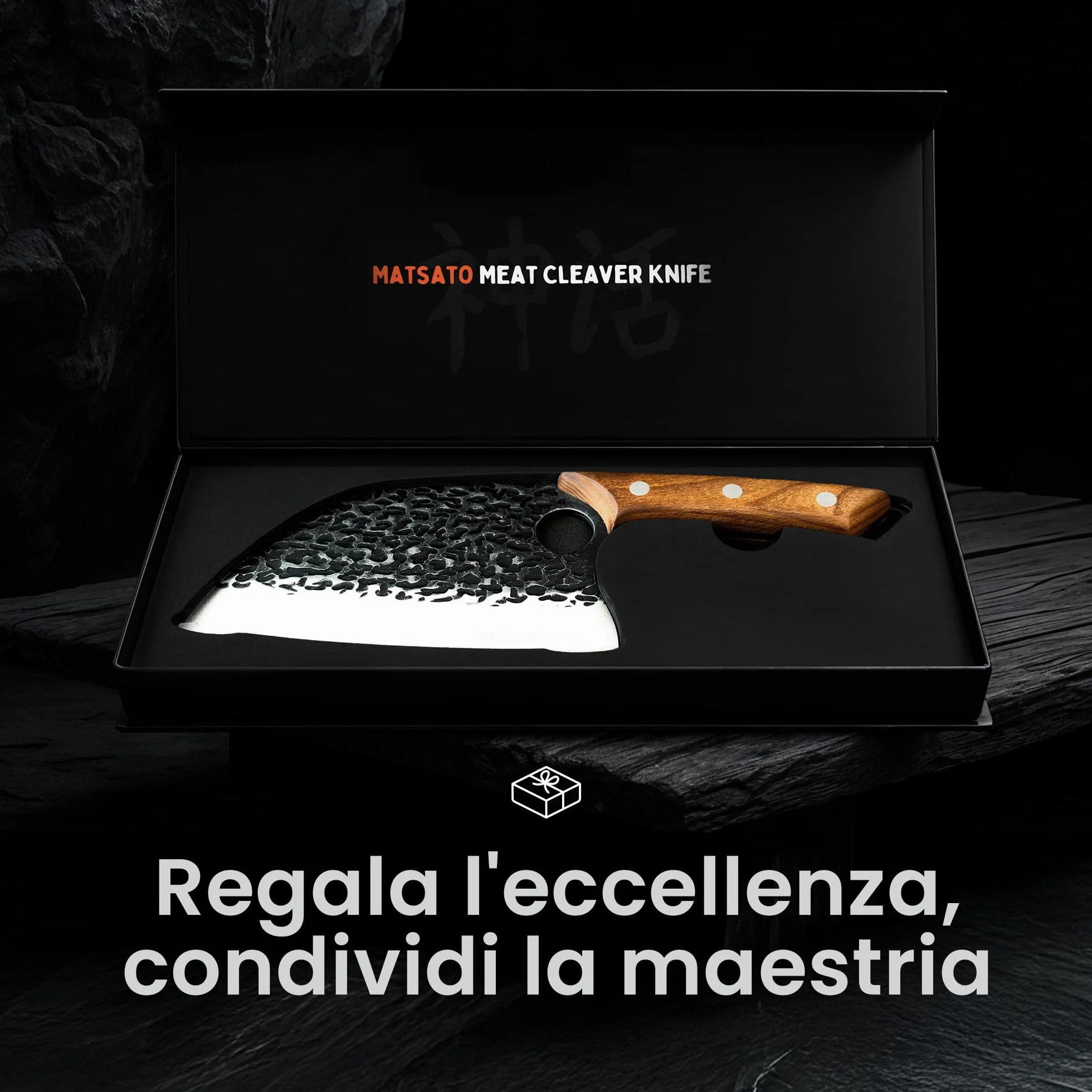 Matsato Mannaia da Cucina Professionale in Acciaio Giapponese - Coltello Mannaia con Lama 15 cm, Manico in Faggio Carbonizzato - Per Carne, Verdure e Ossa da Macellaio