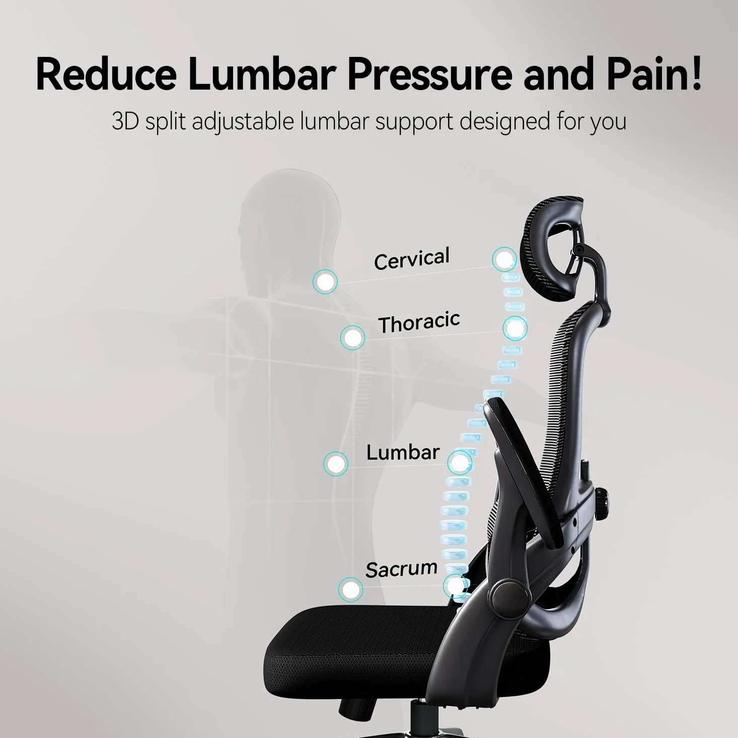 SIHOO M102C Sedia Ergonomica da Ufficio con Braccioli Ribaltabili, Supporto Lombare Regolabile, Design Ergonomico per Scrivania e Uso Domestico - Nero