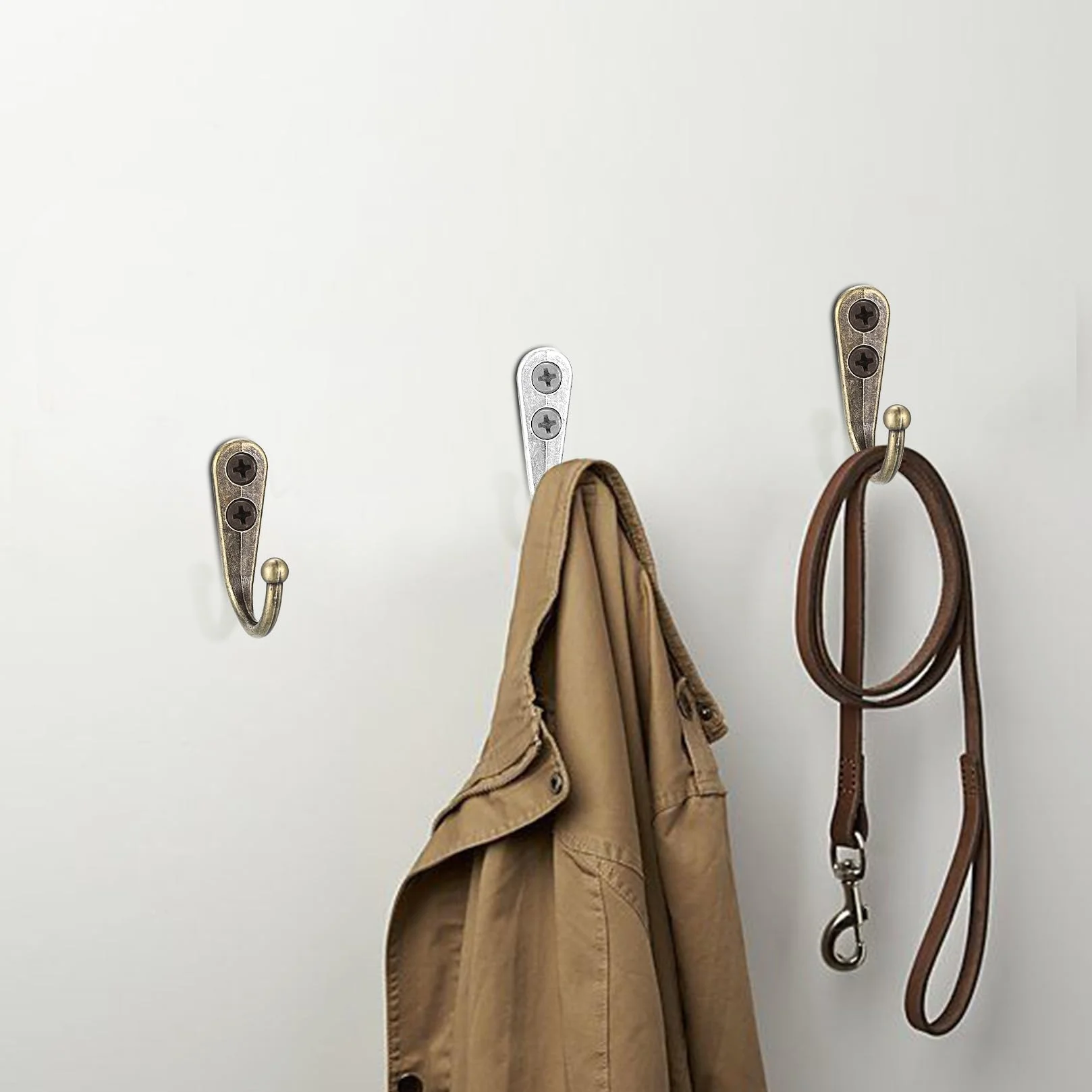 Ganci Appendiabiti da Parete Vintage in Metallo, 10 Pezzi con Viti per Cucina Bagno
