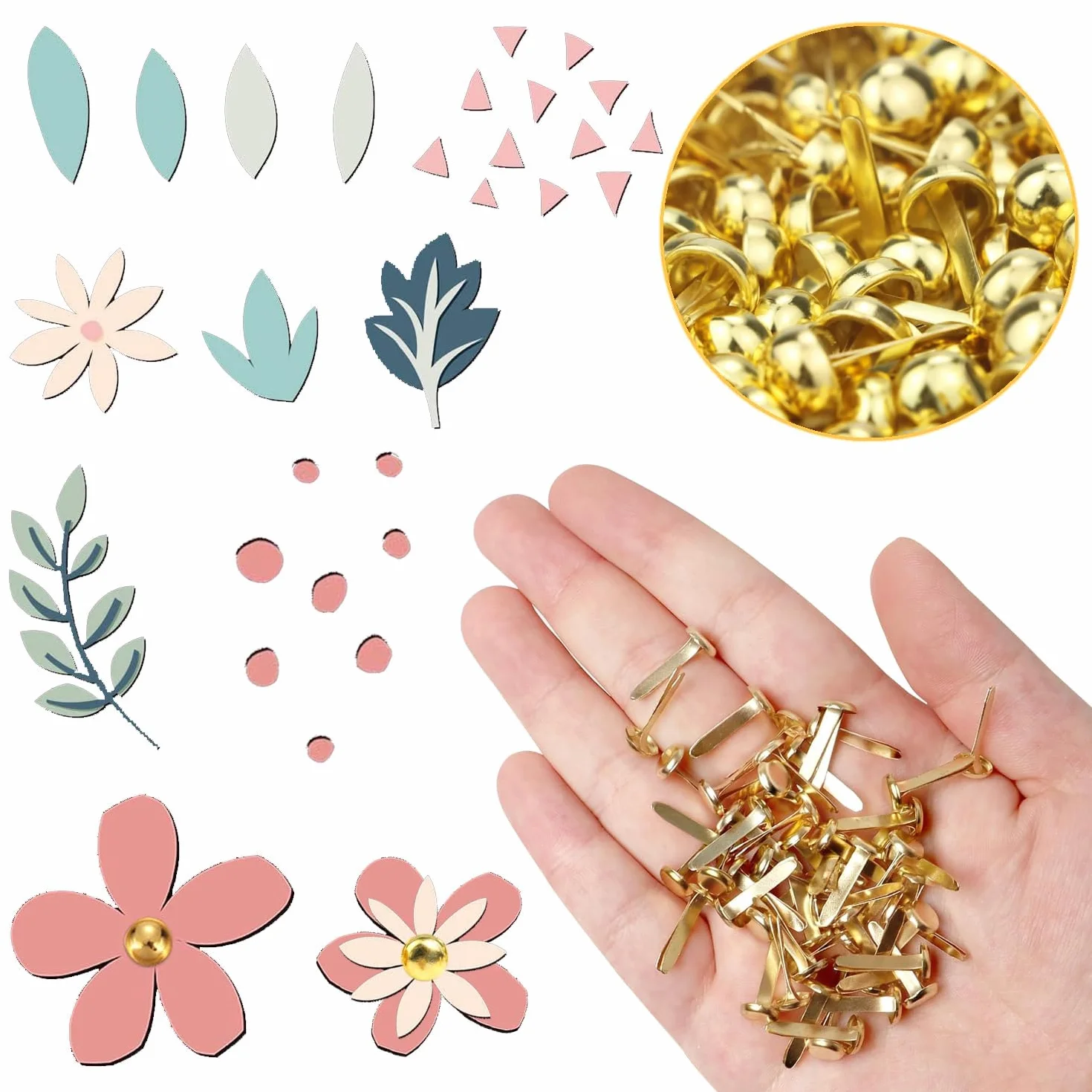 Fermacampioni,300 Pezzi Fermacampioni Piccoli 8 x 16 mm Mini Scrapbooking Brads Metallo Elementi di Fissaggio Puntine per Scrapbooking DIY Carta Artigianato(Oro)