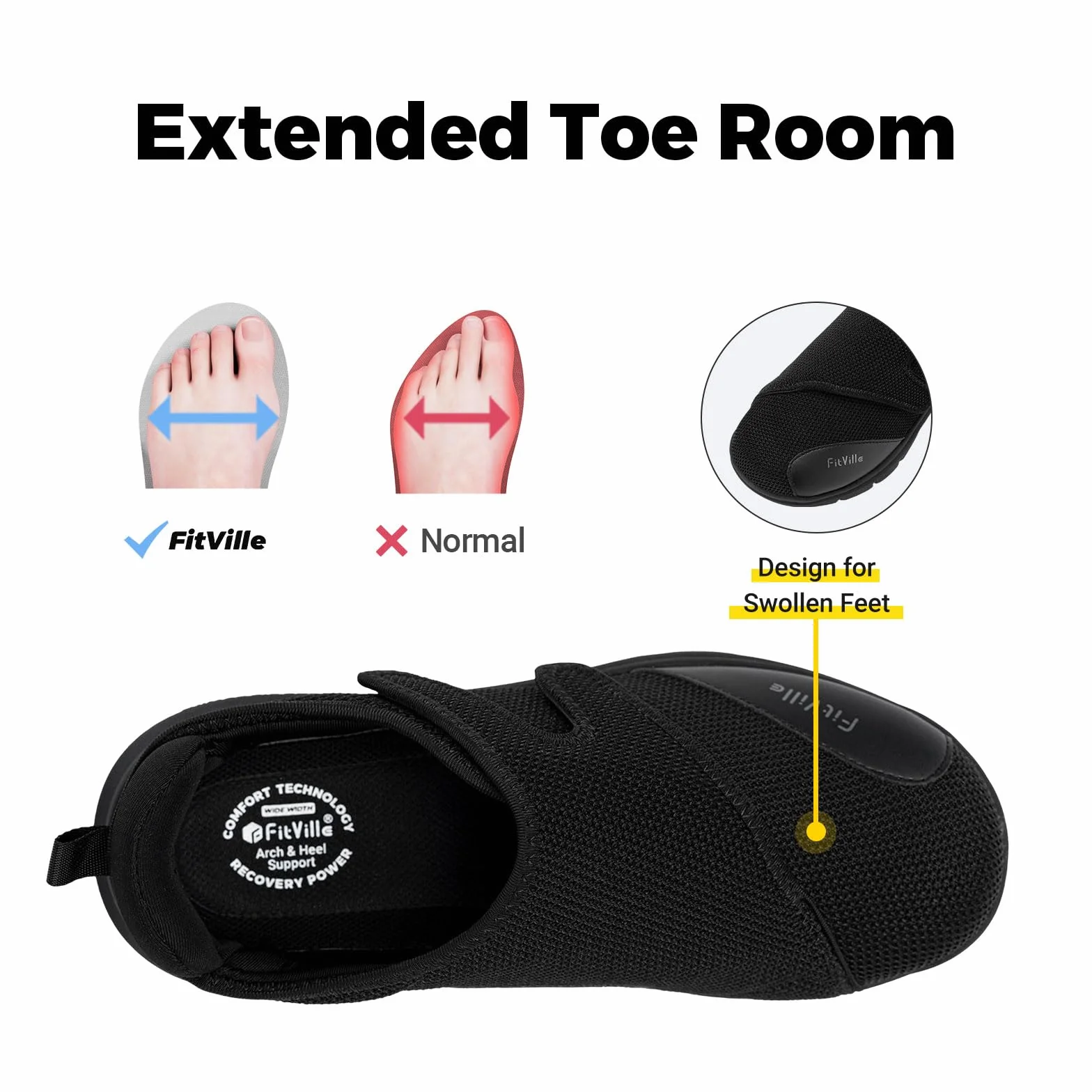 FitVille Scarpe Diabetici Uomo Extra Larghe Ortopediche Regolabili Neuropatia Piedi Anziani