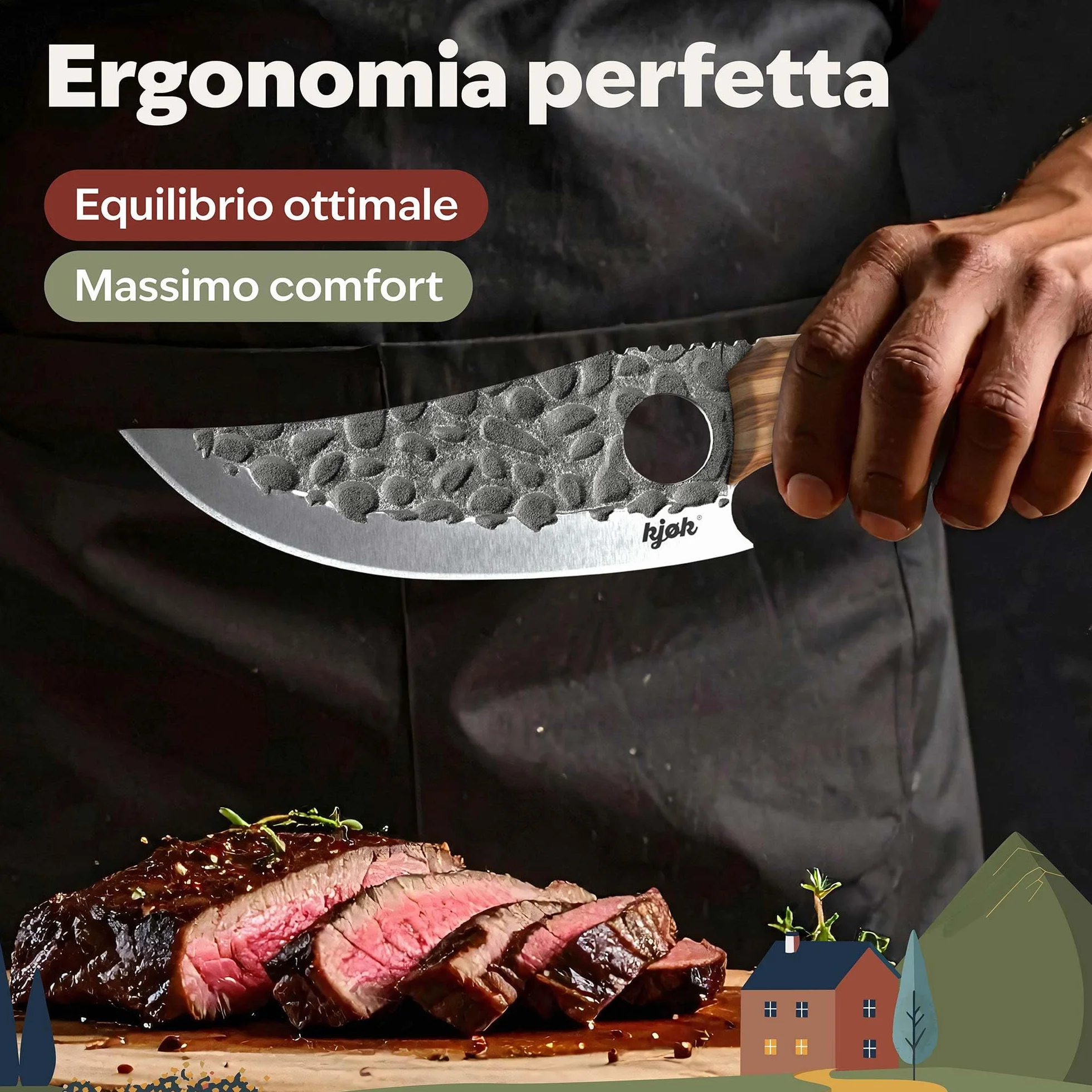 Coltello da cucina Premium kjøk 148 mm 56 HRC 15° manico legno d'ulivo stile giapponese