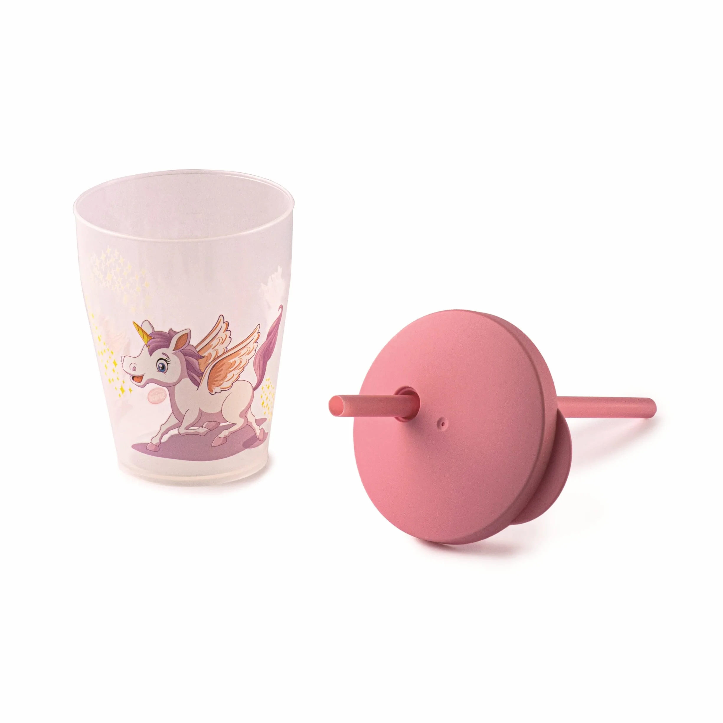 Bicchieri Riutilizzabili con Coperchio e Cannuccia 385 ml Set 4 Pezzi Unicorno Made in Italy