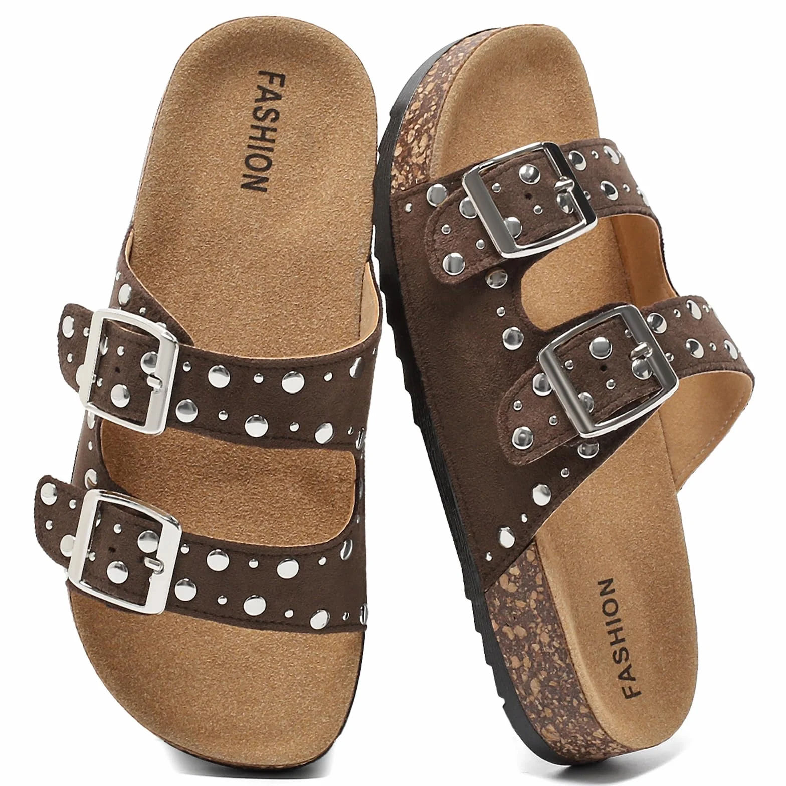 Pantofole per bambini con borchie in metallo, doppia fibbia, sandali per bambini, antiscivolo, comode ciabatte per la casa