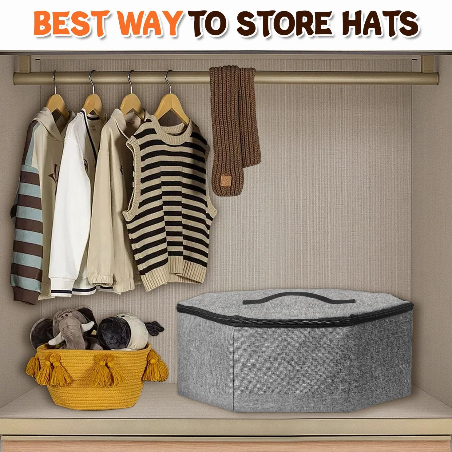 Pieghevole custodia per cappelli da viaggio con manico, contenitore grande grigio