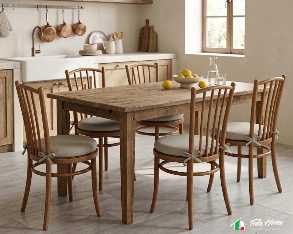 Tata Home Set 4 Cuscini Sedia Rotondi con Laccetti Diametro 40 cm Spessore 3 cm Mod. Billy Colore Panna