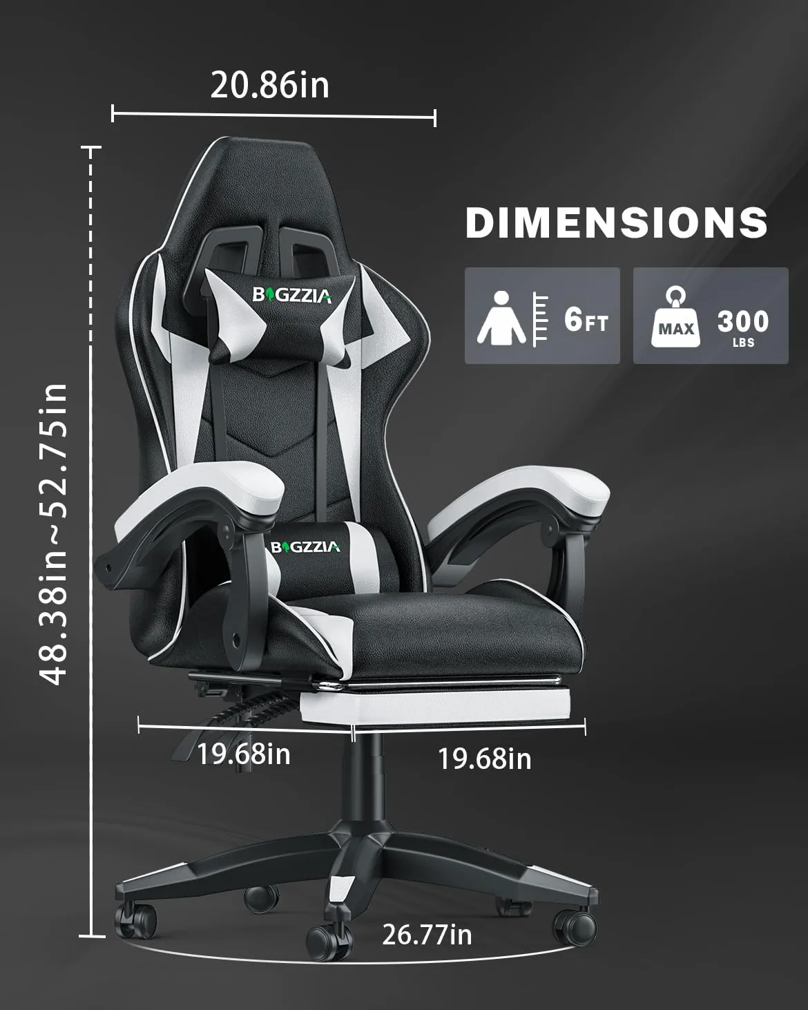 Racingreat Sedia da gaming, ergonomica, per gamer, con cuscino lombare e poggiatesta, regolabile in altezza, sedia per computer, per ufficio, per adulti, ragazze e ragazzi (Con poggiapiedi,Bianco