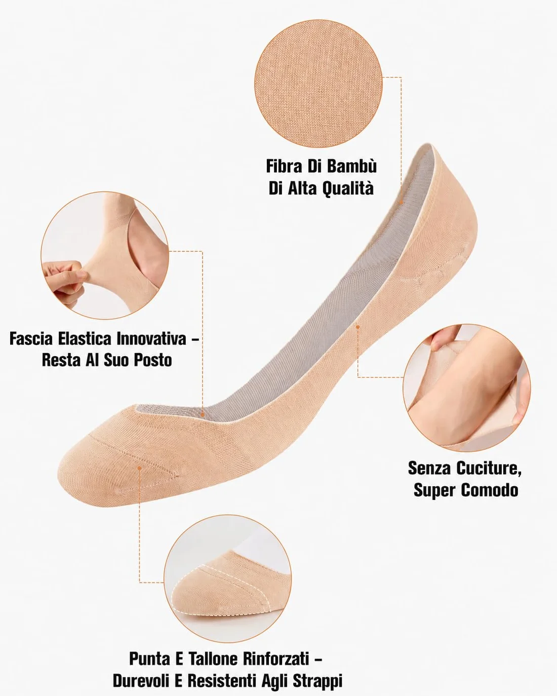 Calzini Invisibili Ballerina Bambù Cotone Traspiranti Antiscivolo Donna 8 Paia Taglia 35-42