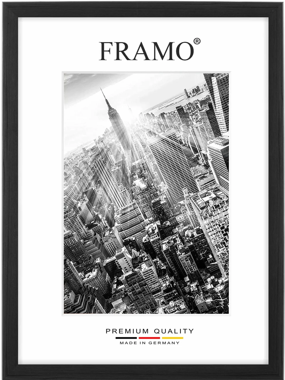 FRAMO Cornice portafoto in legno, 59 x 66 cm, in legno di pino nero, dimensioni a scelta, con vetro acrilico antiriflesso, cornice per puzzle, foto, poster
