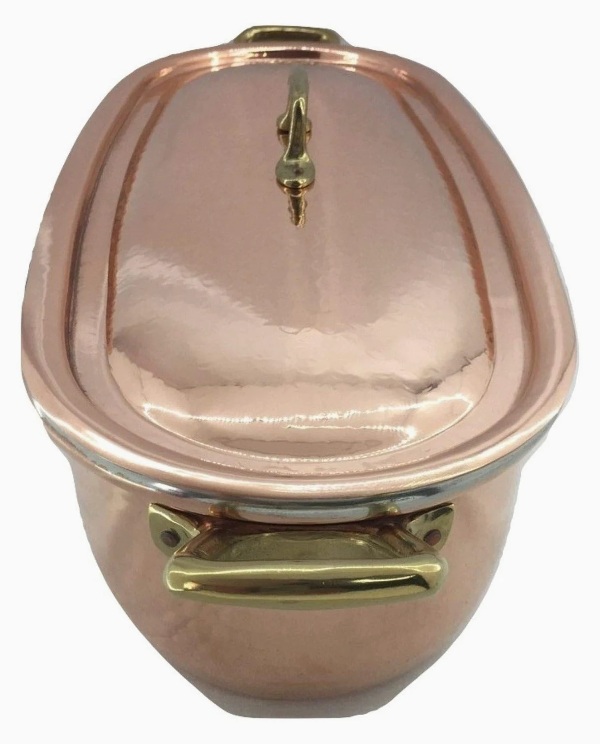 Pesciera in rame stagnato con coperchio da cucina griglia cestello vapore pentola pesce 44x20x13 cm