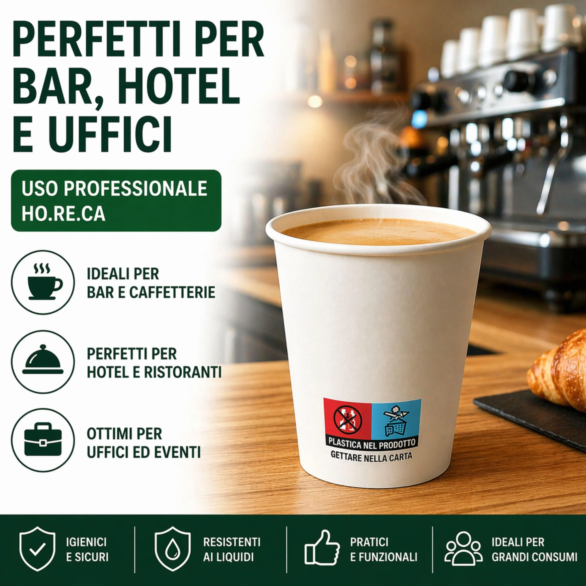 Bicchieri Carta 200 ml Monouso Bianchi MP ECO SOLUTION 1000 per Acqua e Bevande Calde Made in Italy