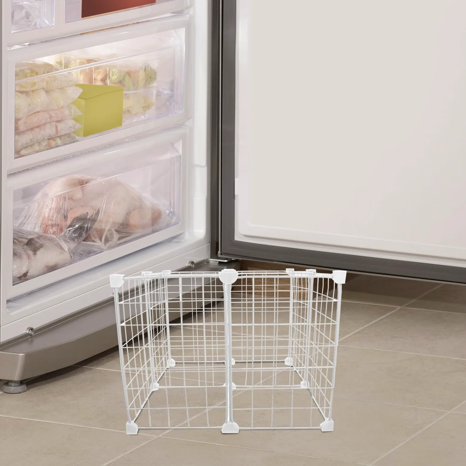 Cabilock Divisorio in Filo Metallico per Congelatore Pozzetto Cestello Portaoggetti Organizer per Congelatore Contenitore Divisorio in Ferro e Plastica per Stoccaggio Alimenti